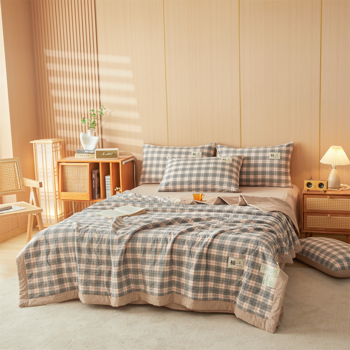 91家纺网 家纺一手货源 找家纺 招财星 2026新款国标无印风纯色100%新疆棉夏被夏凉被空调被棉花夏被棉花被子被芯爆款（含质检报告买家秀包检测） 格韵粉灰