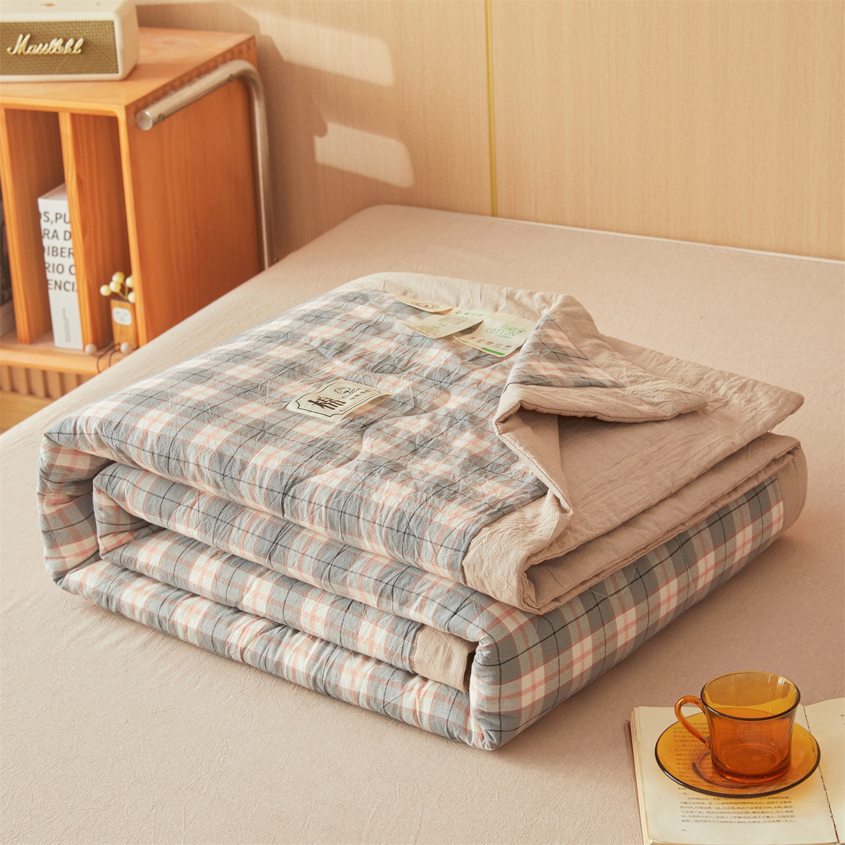 91家纺网 家纺一手货源 找家纺 招财星 2026新款国标无印风纯色100%新疆棉夏被夏凉被空调被棉花夏被棉花被子被芯爆款（含质检报告买家秀包检测） 格韵粉灰