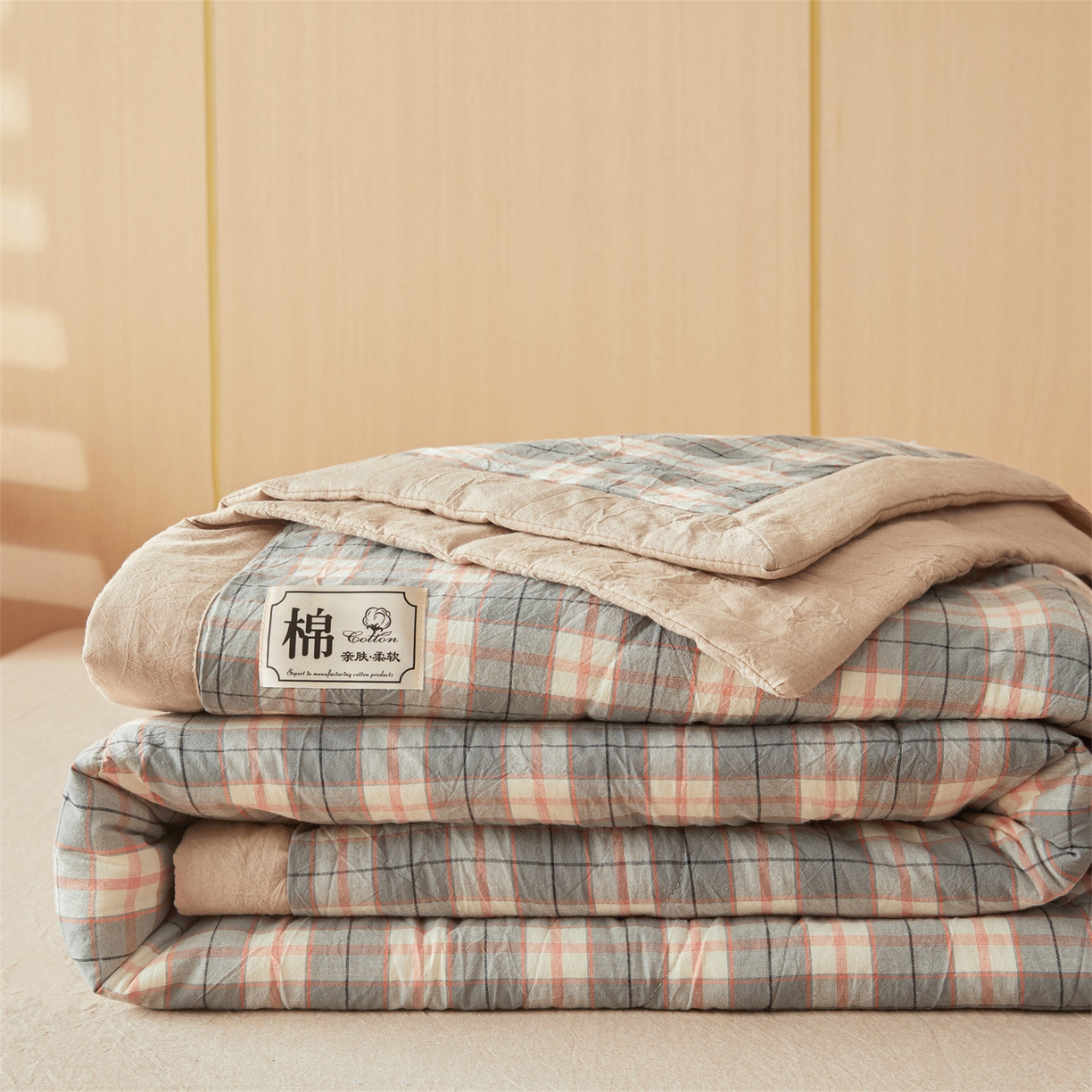 91家纺网 家纺一手货源 找家纺 招财星 2026新款国标无印风纯色100%新疆棉夏被夏凉被空调被棉花夏被棉花被子被芯爆款（含质检报告买家秀包检测） 格韵粉灰