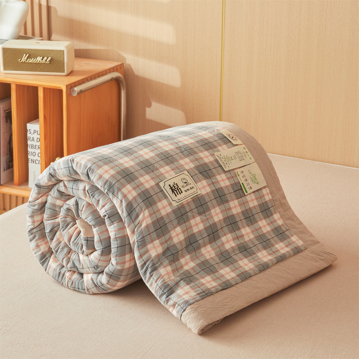 91家纺网 家纺一手货源 找家纺 招财星 2026新款国标无印风纯色100%新疆棉夏被夏凉被空调被棉花夏被棉花被子被芯爆款（含质检报告买家秀包检测） 格韵粉灰