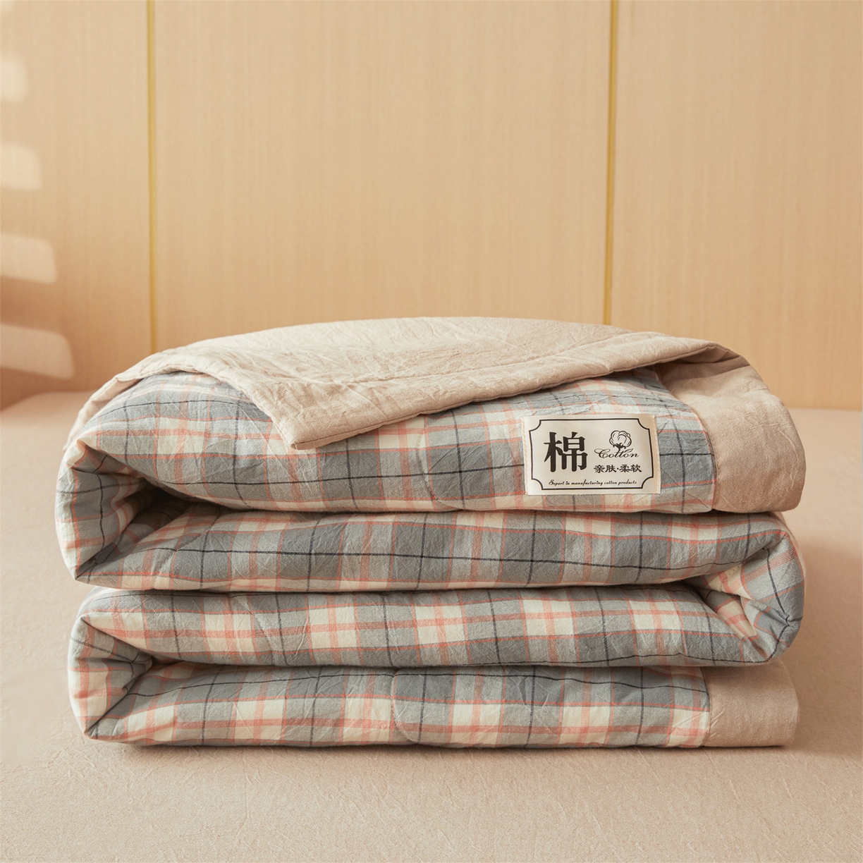91家纺网 家纺一手货源 找家纺 招财星 2026新款国标无印风纯色100%新疆棉夏被夏凉被空调被棉花夏被棉花被子被芯爆款（含质检报告买家秀包检测） 格韵粉灰