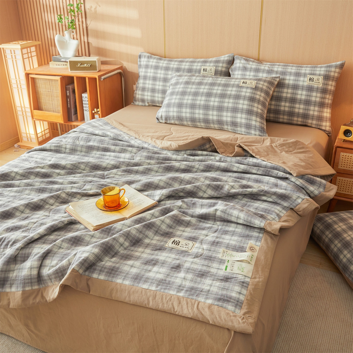 91家纺网 家纺一手货源 找家纺 招财星 2026新款国标无印风纯色100%新疆棉夏被夏凉被空调被棉花夏被棉花被子被芯爆款（含质检报告买家秀包检测） 格韵灰