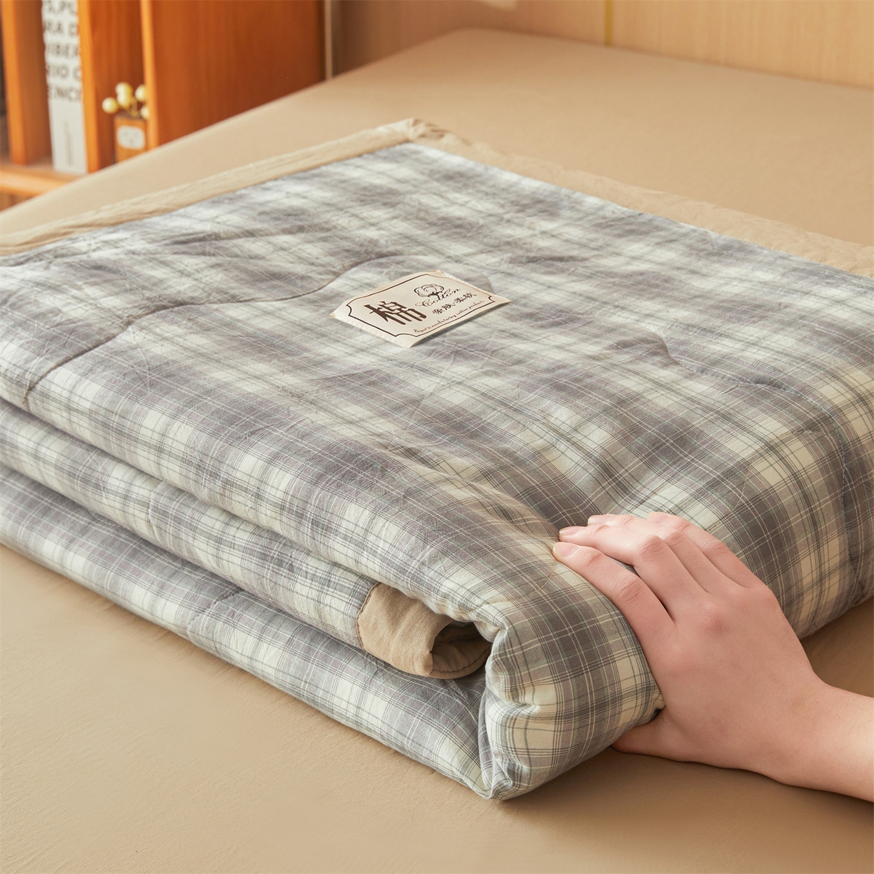 91家纺网 家纺一手货源 找家纺 招财星 2026新款国标无印风纯色100%新疆棉夏被夏凉被空调被棉花夏被棉花被子被芯爆款（含质检报告买家秀包检测） 格韵灰