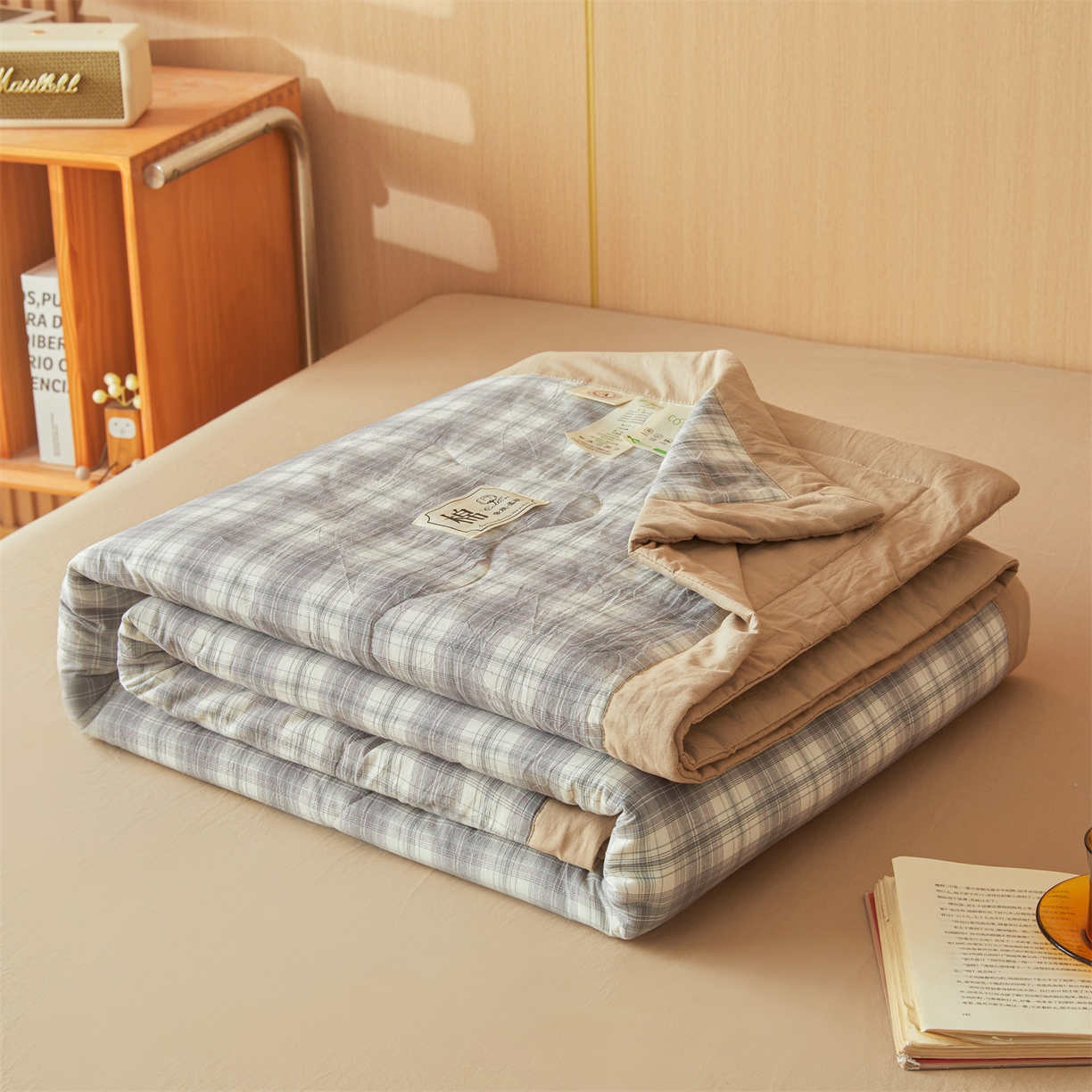 91家纺网 家纺一手货源 找家纺 招财星 2026新款国标无印风纯色100%新疆棉夏被夏凉被空调被棉花夏被棉花被子被芯爆款（含质检报告买家秀包检测） 格韵灰