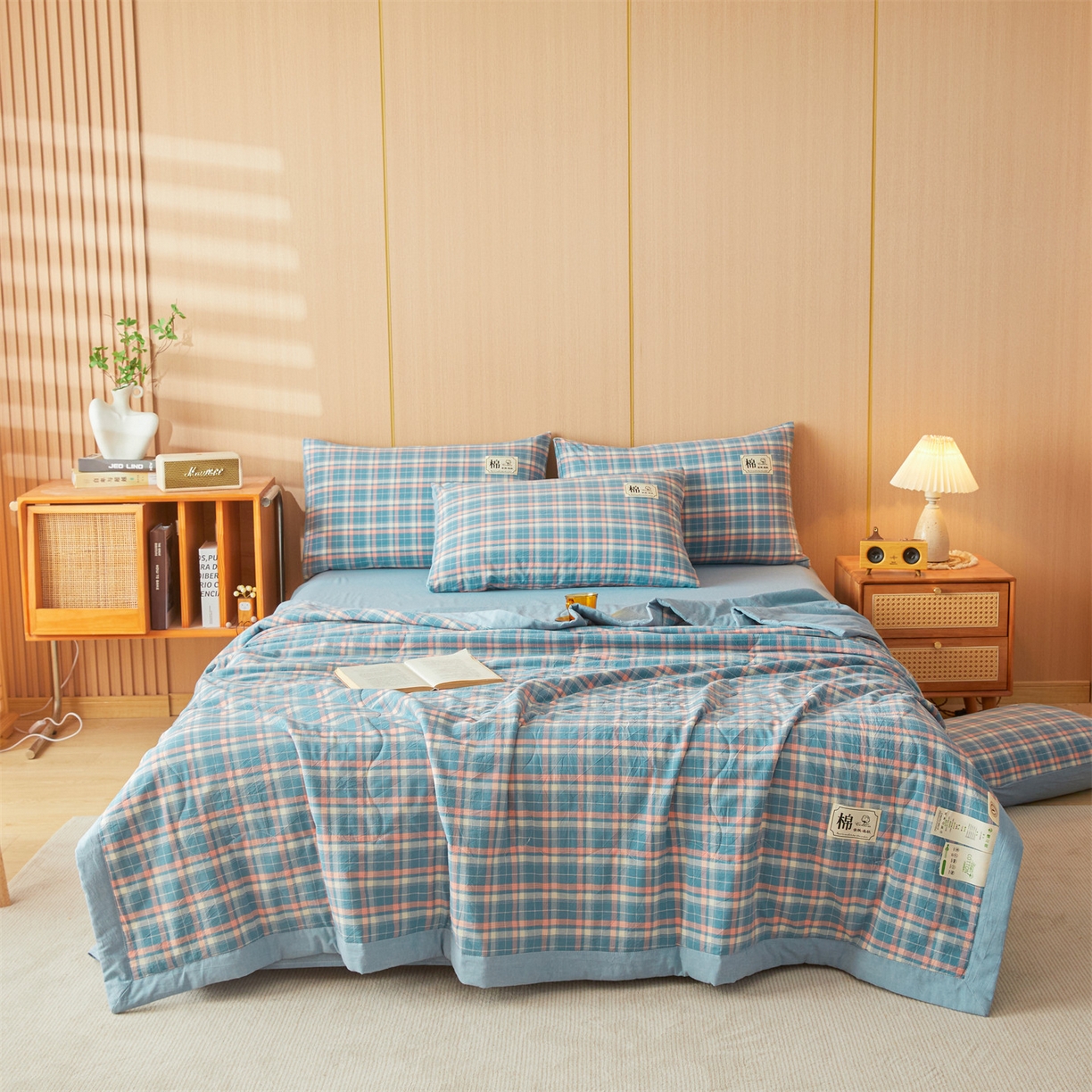 招财星 2026新款国标无印风纯色100%新疆棉夏被夏凉被空调被棉花夏被棉花被子被芯爆款（含质检报告买家秀包检测） 格韵蓝粉