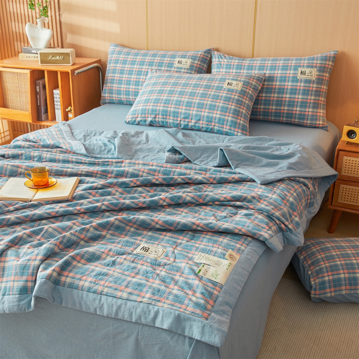 91家纺网 家纺一手货源 找家纺 招财星 2026新款国标无印风纯色100%新疆棉夏被夏凉被空调被棉花夏被棉花被子被芯爆款（含质检报告买家秀包检测） 格韵蓝粉