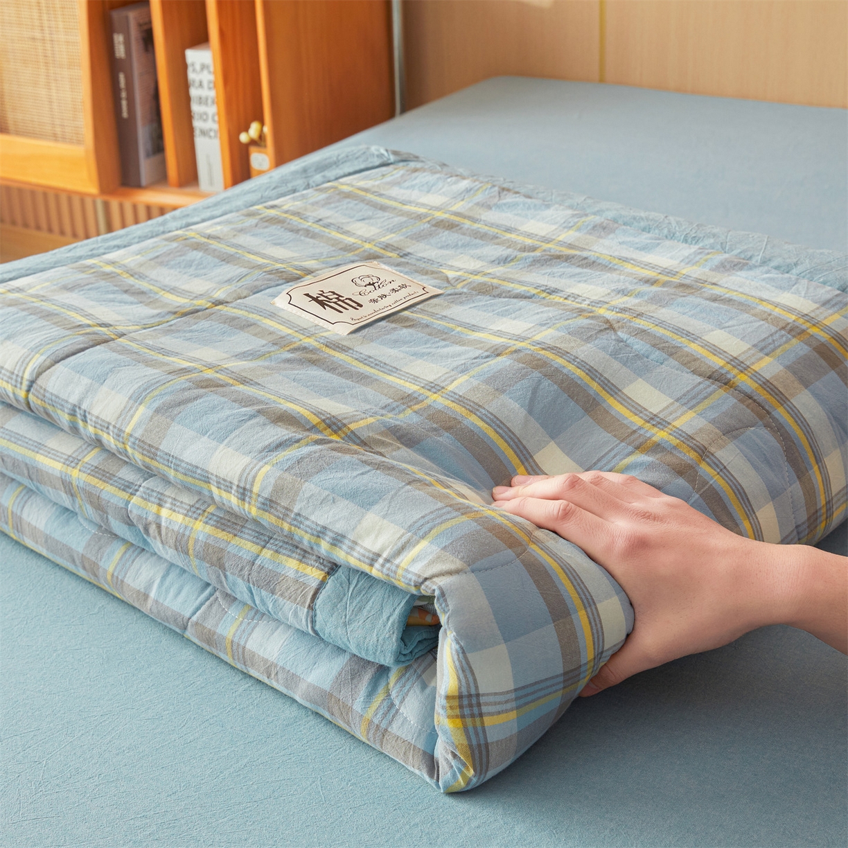 91家纺网 家纺一手货源 找家纺 招财星 2026新款国标无印风纯色100%新疆棉夏被夏凉被空调被棉花夏被棉花被子被芯爆款（含质检报告买家秀包检测） 格韵蓝灰