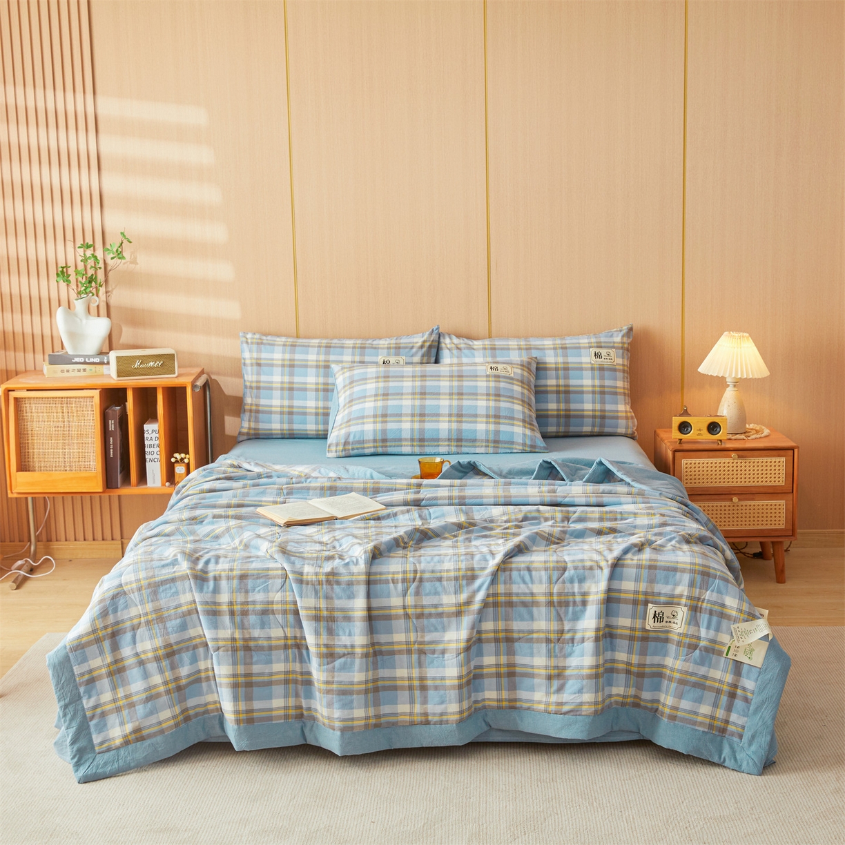 招财星 2026新款国标无印风纯色100%新疆棉夏被夏凉被空调被棉花夏被棉花被子被芯爆款（含质检报告买家秀包检测） 格韵蓝灰