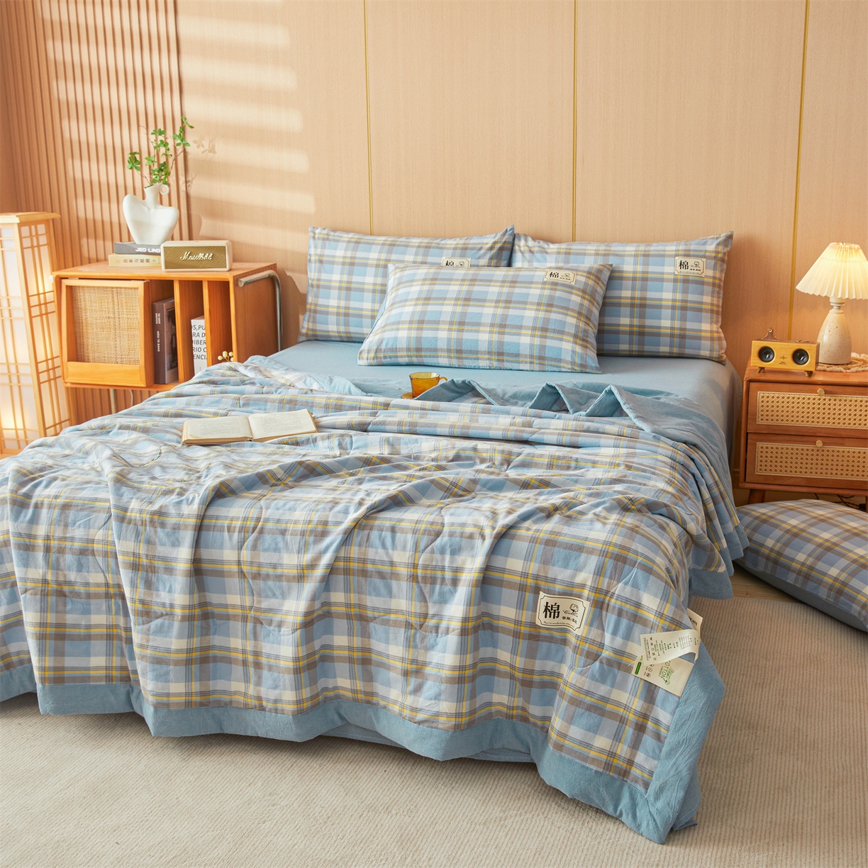 91家纺网 家纺一手货源 找家纺 招财星 2026新款国标无印风纯色100%新疆棉夏被夏凉被空调被棉花夏被棉花被子被芯爆款（含质检报告买家秀包检测） 格韵蓝灰