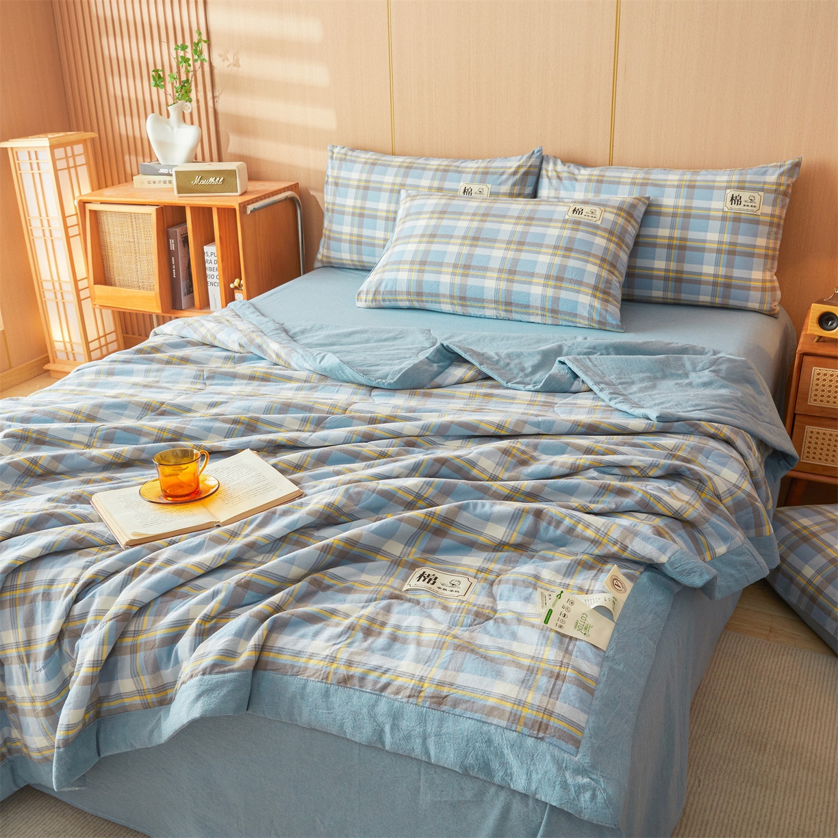 91家纺网 家纺一手货源 找家纺 招财星 2026新款国标无印风纯色100%新疆棉夏被夏凉被空调被棉花夏被棉花被子被芯爆款（含质检报告买家秀包检测） 格韵蓝灰