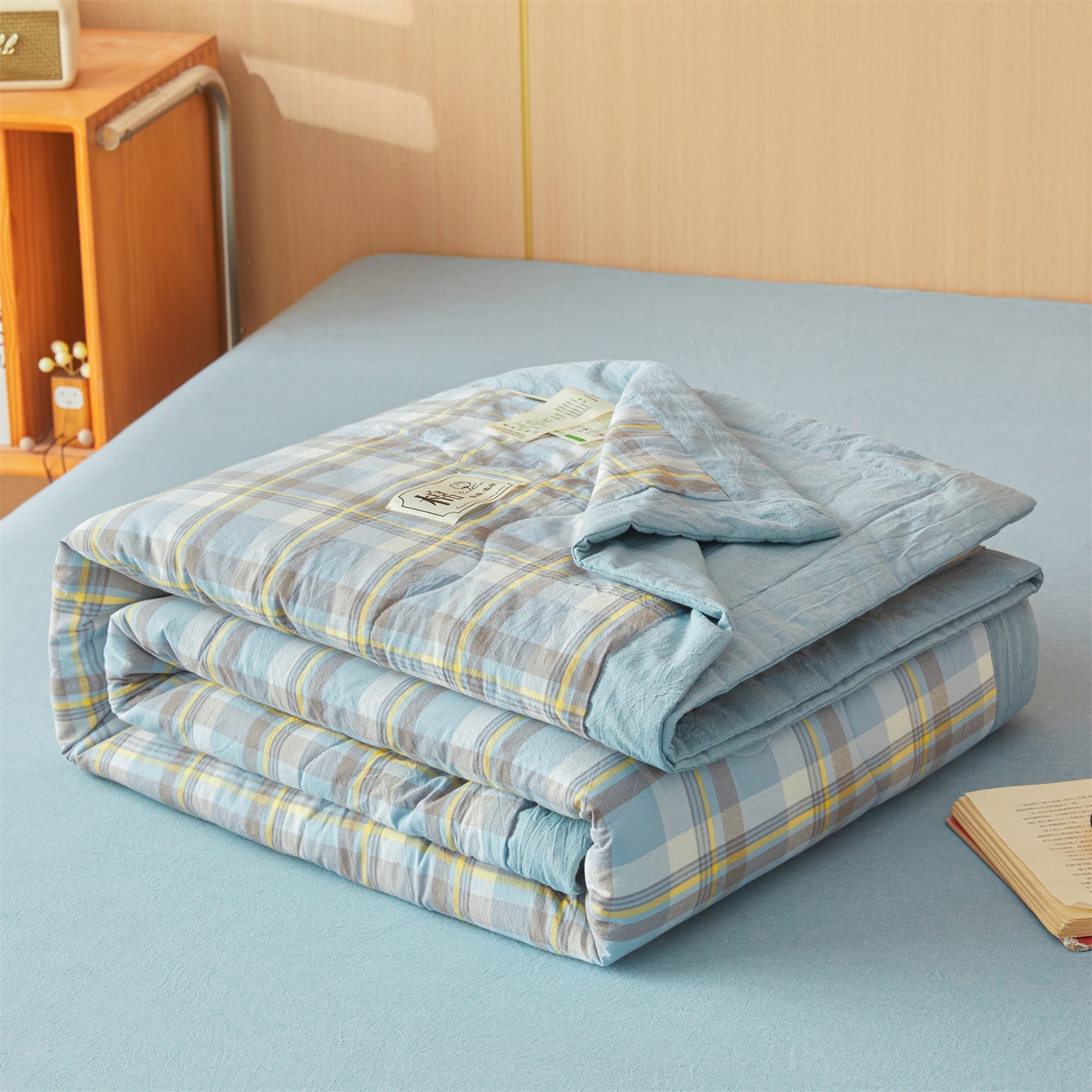 91家纺网 家纺一手货源 找家纺 招财星 2026新款国标无印风纯色100%新疆棉夏被夏凉被空调被棉花夏被棉花被子被芯爆款（含质检报告买家秀包检测） 格韵蓝灰