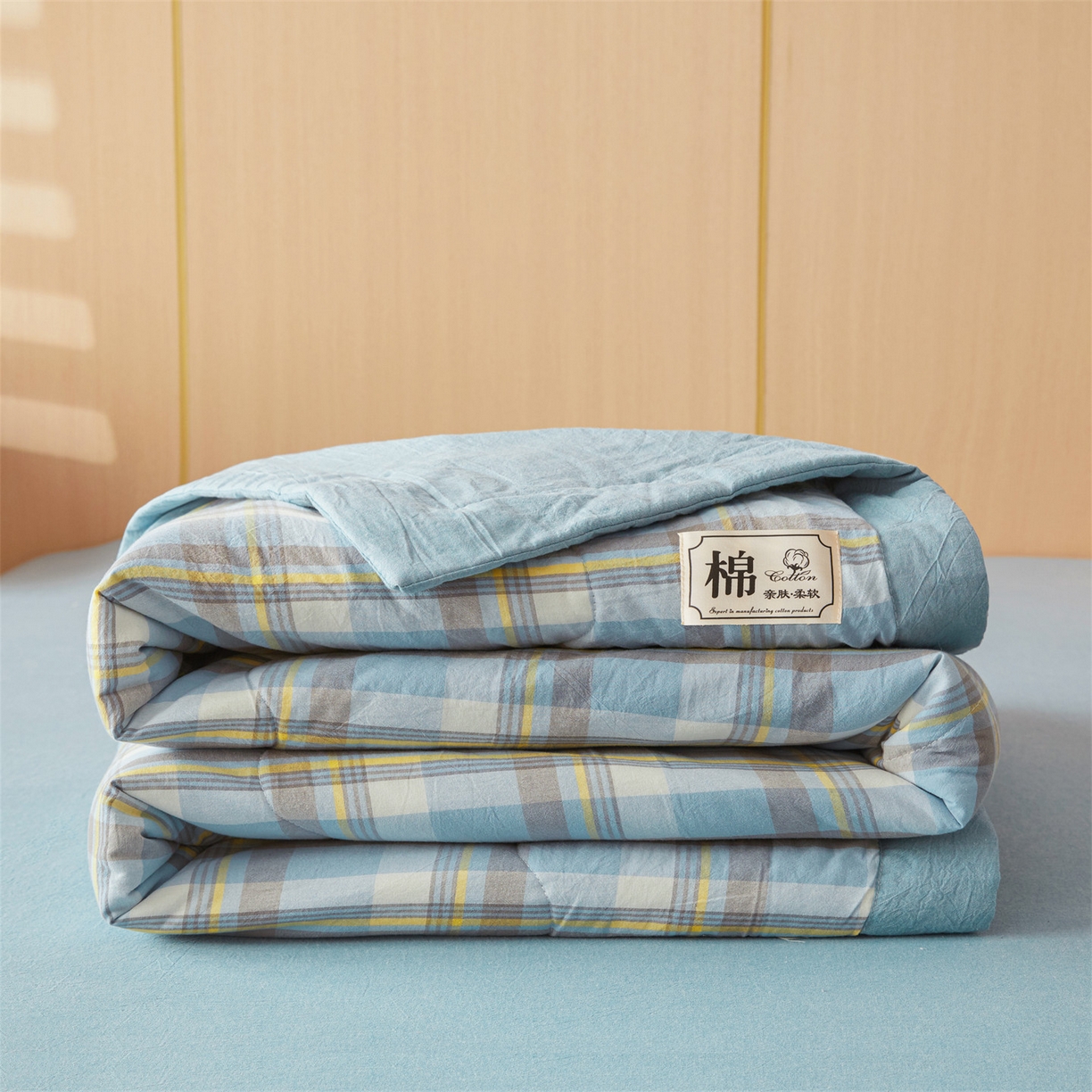 91家纺网 家纺一手货源 找家纺 招财星 2026新款国标无印风纯色100%新疆棉夏被夏凉被空调被棉花夏被棉花被子被芯爆款（含质检报告买家秀包检测） 格韵蓝灰