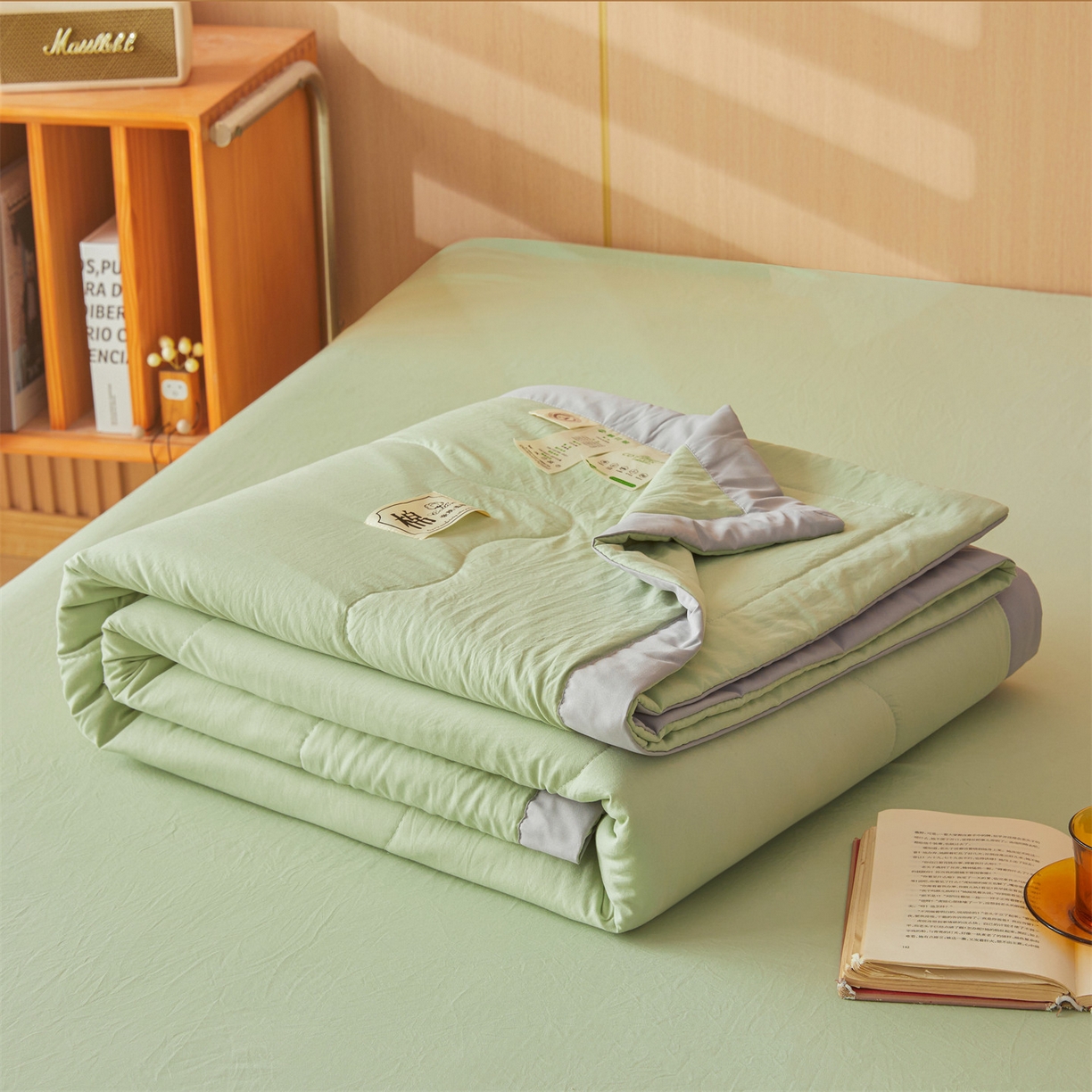 91家纺网 家纺一手货源 找家纺 招财星 2026新款国标无印风纯色100%新疆棉夏被夏凉被空调被棉花夏被棉花被子被芯爆款（含质检报告买家秀包检测） 果绿色