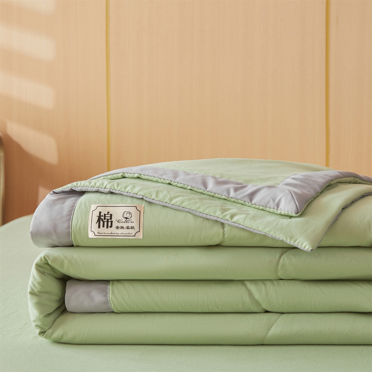 91家纺网 家纺一手货源 找家纺 招财星 2026新款国标无印风纯色100%新疆棉夏被夏凉被空调被棉花夏被棉花被子被芯爆款（含质检报告买家秀包检测） 果绿色