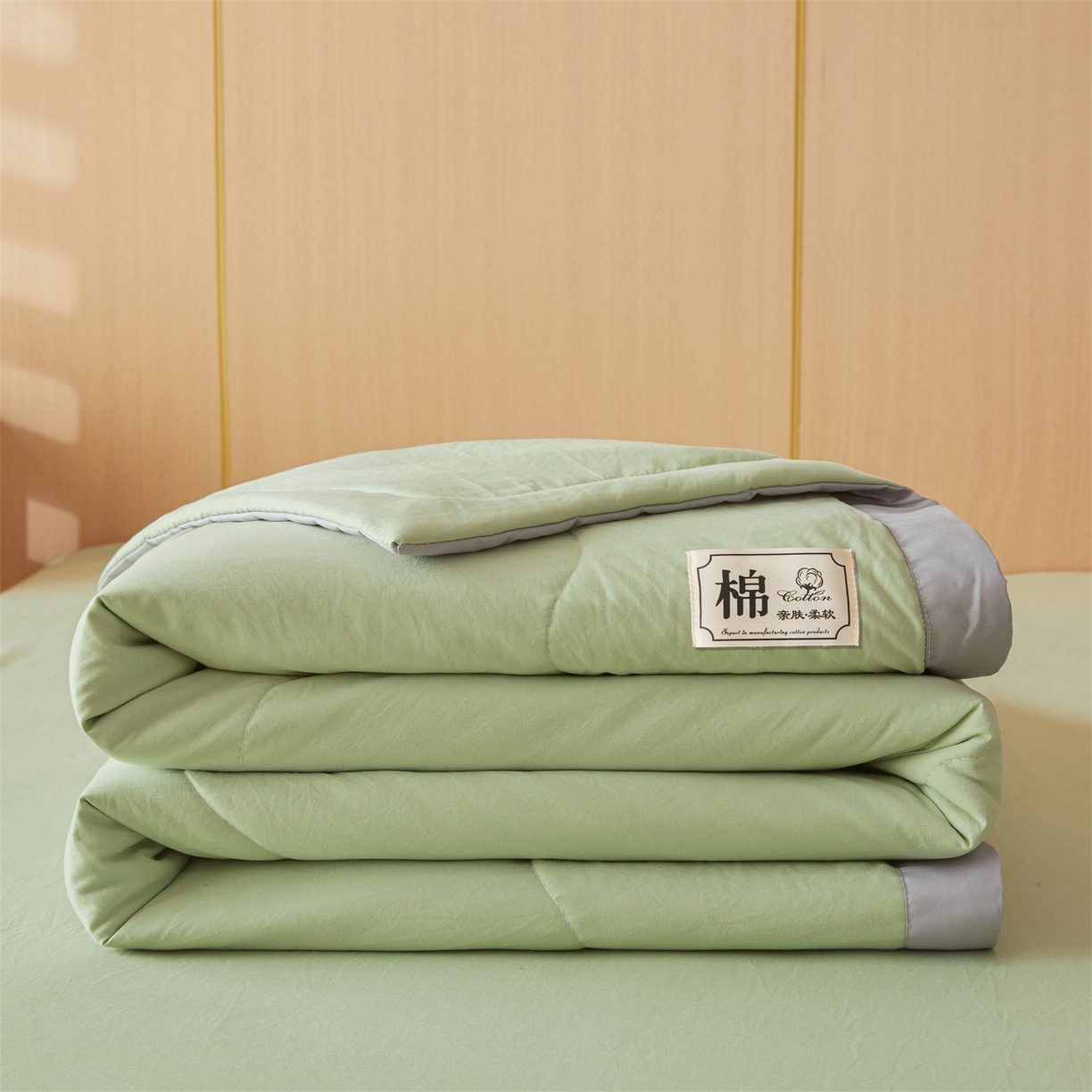 91家纺网 家纺一手货源 找家纺 招财星 2026新款国标无印风纯色100%新疆棉夏被夏凉被空调被棉花夏被棉花被子被芯爆款（含质检报告买家秀包检测） 果绿色