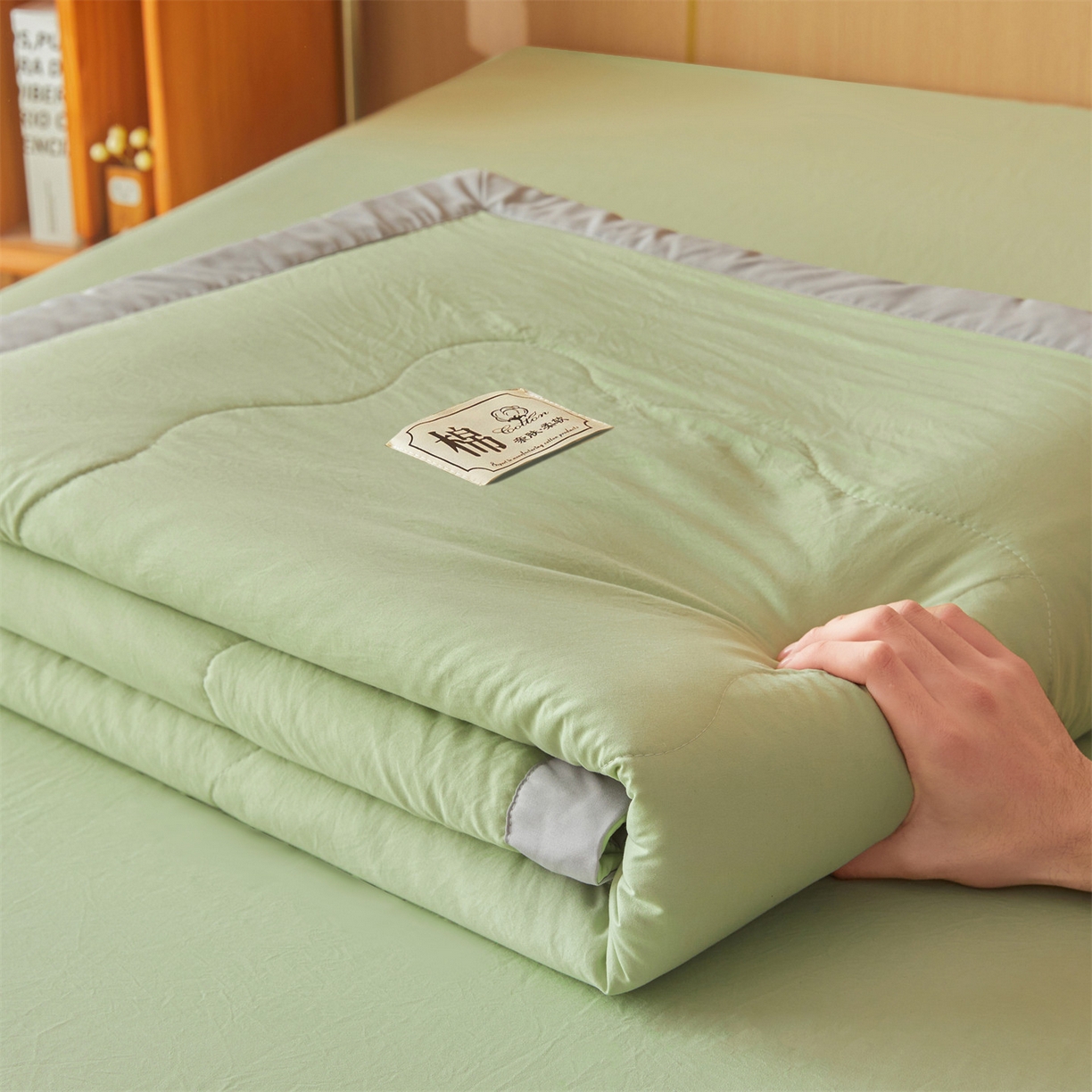91家纺网 家纺一手货源 找家纺 招财星 2026新款国标无印风纯色100%新疆棉夏被夏凉被空调被棉花夏被棉花被子被芯爆款（含质检报告买家秀包检测） 果绿色