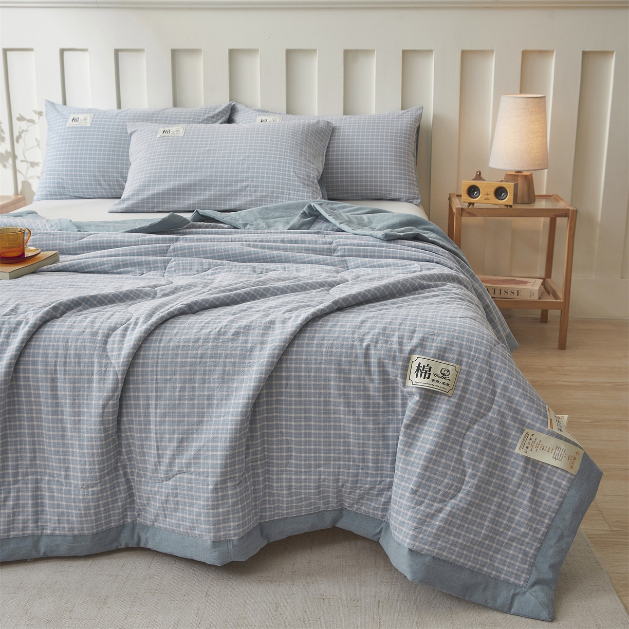 91家纺网 家纺一手货源 找家纺 招财星 2026新款国标无印风纯色100%新疆棉夏被夏凉被空调被棉花夏被棉花被子被芯爆款（含质检报告买家秀包检测） 海蓝小格