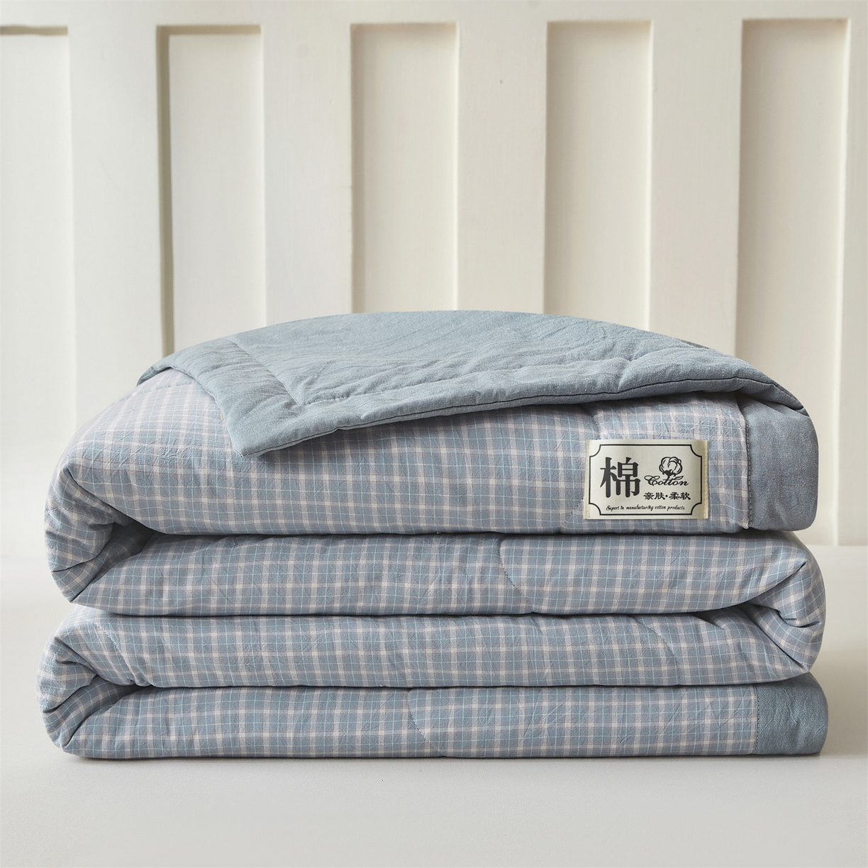 91家纺网 家纺一手货源 找家纺 招财星 2026新款国标无印风纯色100%新疆棉夏被夏凉被空调被棉花夏被棉花被子被芯爆款（含质检报告买家秀包检测） 海蓝小格