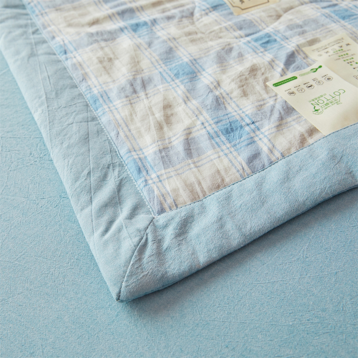 91家纺网 家纺一手货源 找家纺 招财星 2026新款国标无印风纯色100%新疆棉夏被夏凉被空调被棉花夏被棉花被子被芯爆款（含质检报告买家秀包检测） 蓝黄格