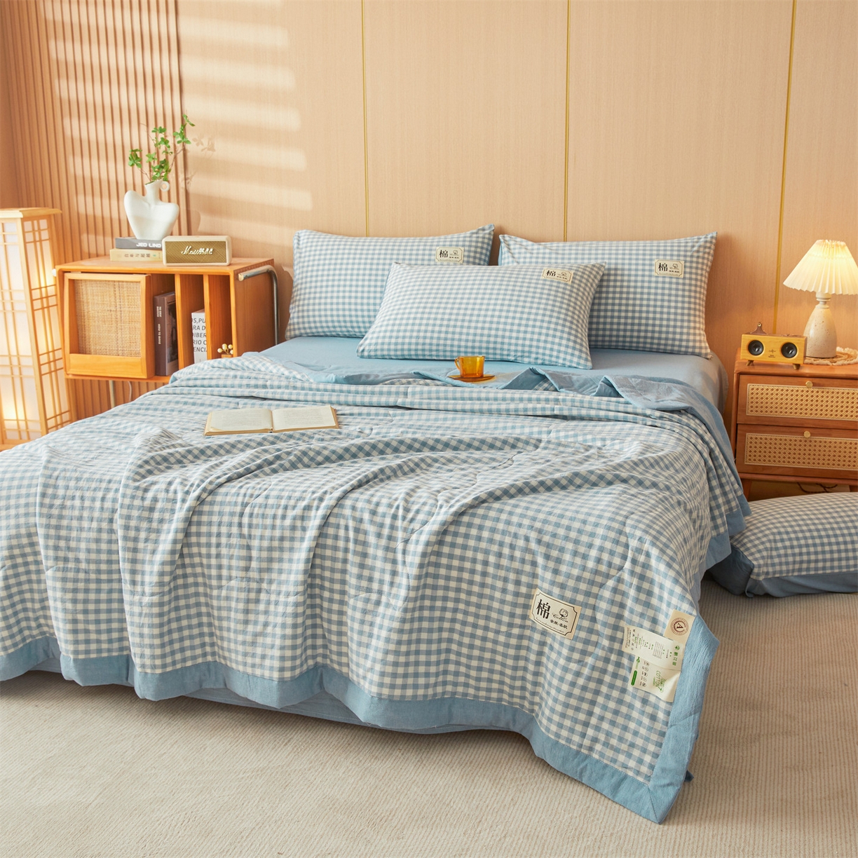 91家纺网 家纺一手货源 找家纺 招财星 2026新款国标无印风纯色100%新疆棉夏被夏凉被空调被棉花夏被棉花被子被芯爆款（含质检报告买家秀包检测） 蓝小格