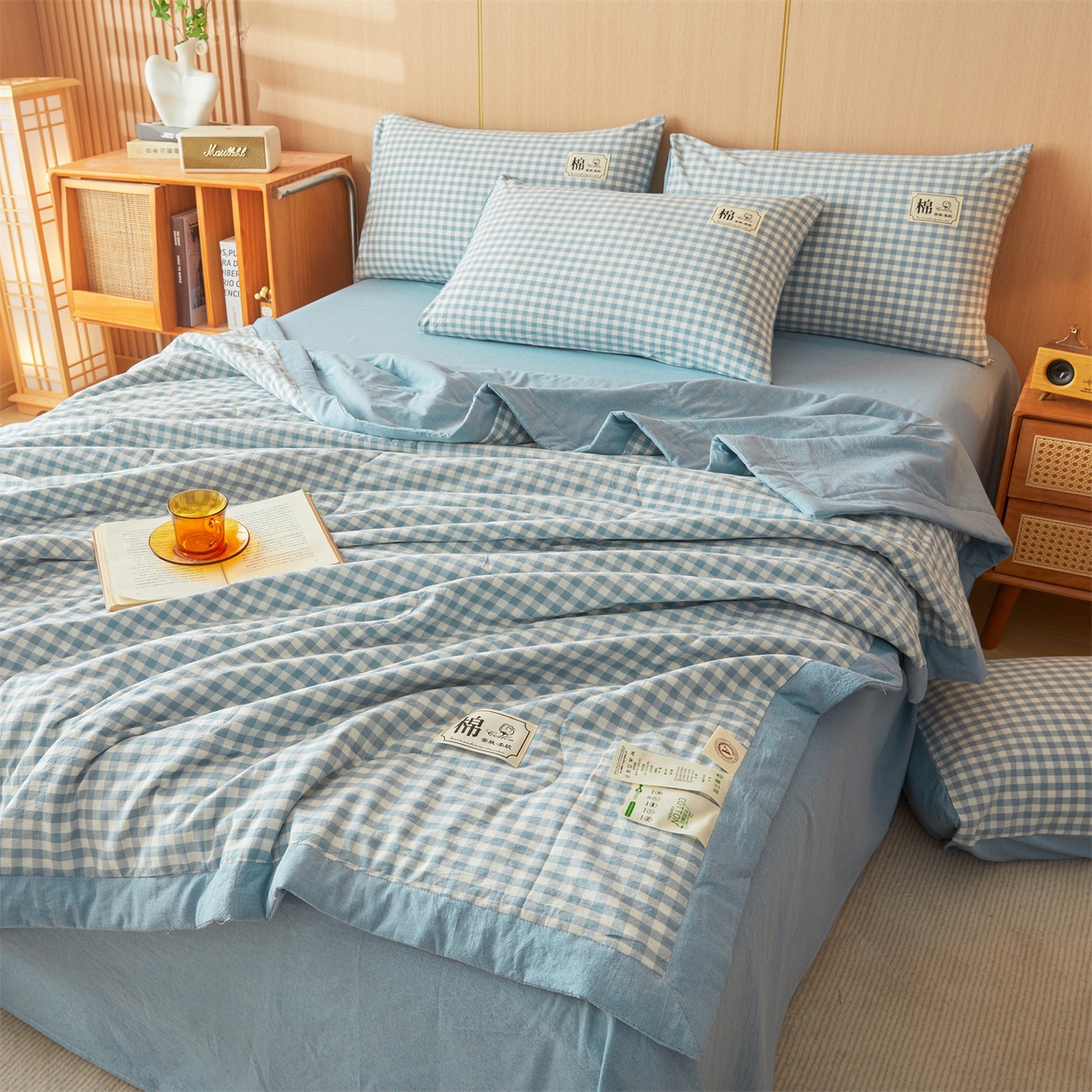 91家纺网 家纺一手货源 找家纺 招财星 2026新款国标无印风纯色100%新疆棉夏被夏凉被空调被棉花夏被棉花被子被芯爆款（含质检报告买家秀包检测） 蓝小格