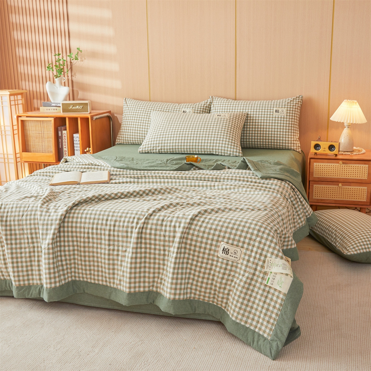 91家纺网 家纺一手货源 找家纺 招财星 2026新款国标无印风纯色100%新疆棉夏被夏凉被空调被棉花夏被棉花被子被芯爆款（含质检报告买家秀包检测） 绿小格