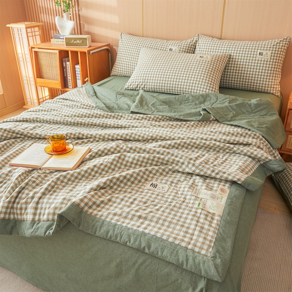 91家纺网 家纺一手货源 找家纺 招财星 2026新款国标无印风纯色100%新疆棉夏被夏凉被空调被棉花夏被棉花被子被芯爆款（含质检报告买家秀包检测） 绿小格