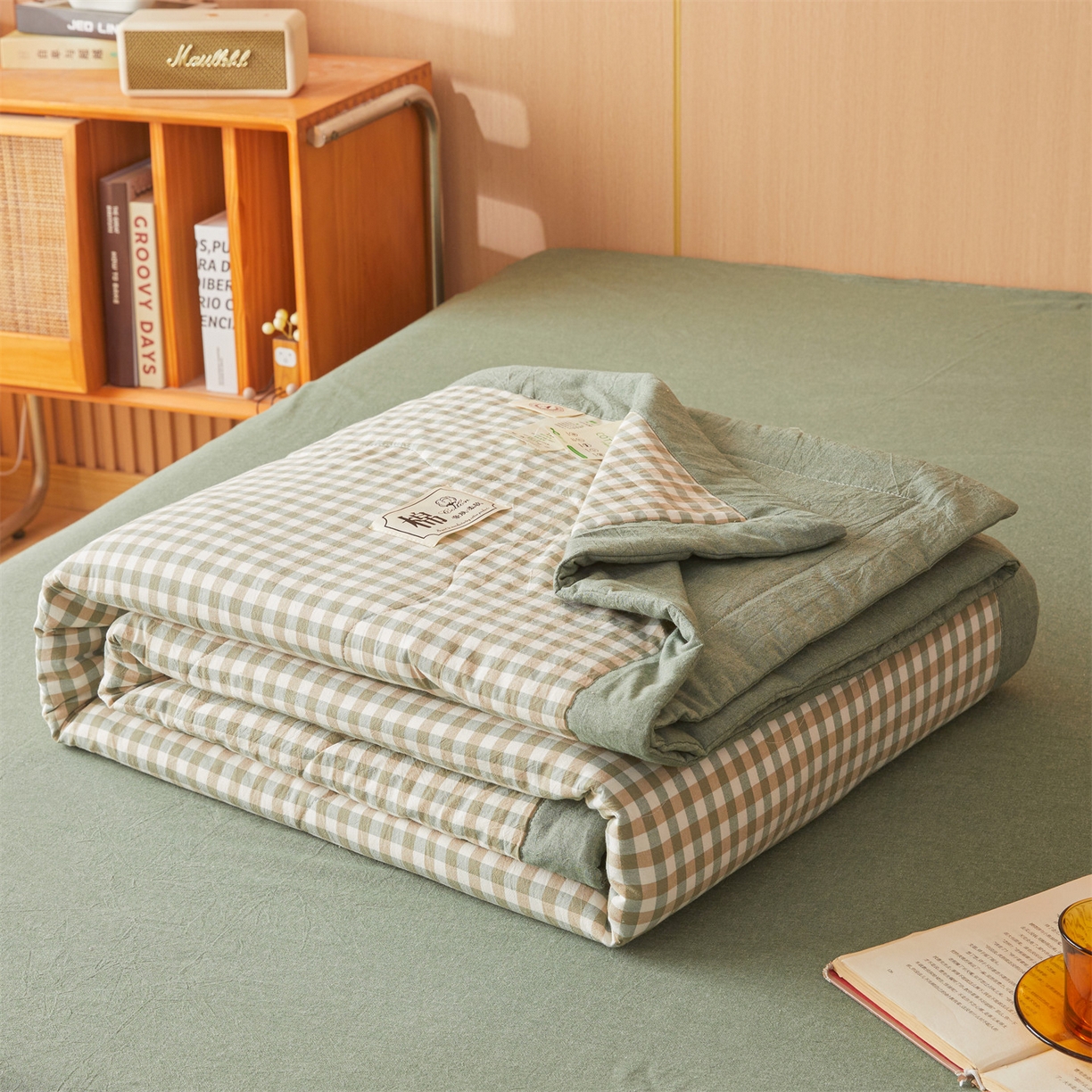 91家纺网 家纺一手货源 找家纺 招财星 2026新款国标无印风纯色100%新疆棉夏被夏凉被空调被棉花夏被棉花被子被芯爆款（含质检报告买家秀包检测） 绿小格