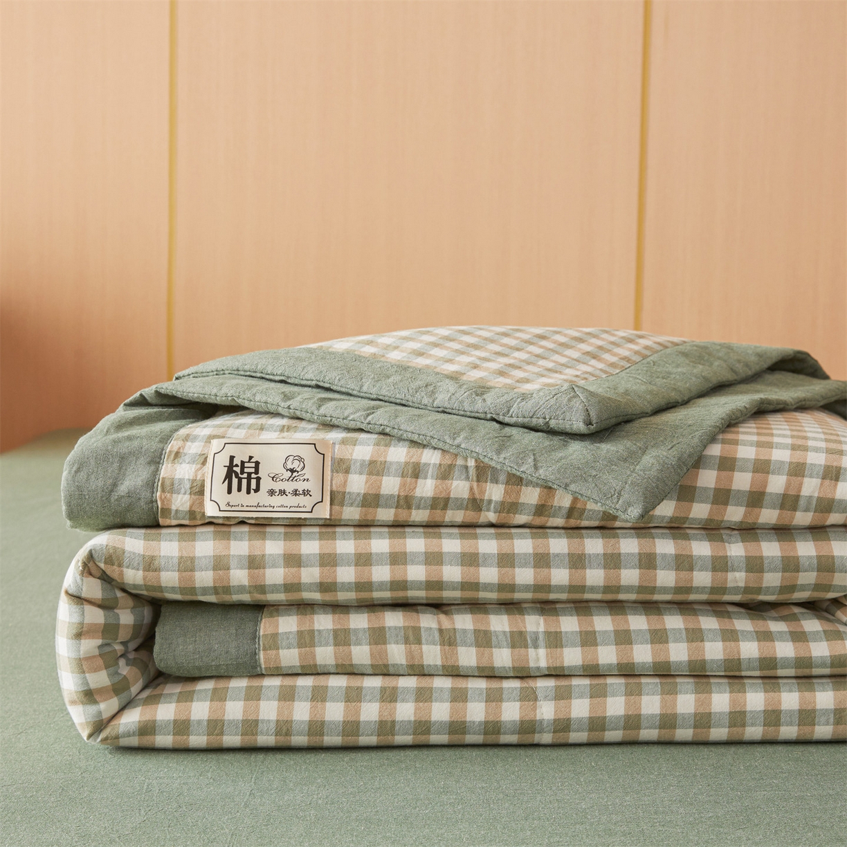 91家纺网 家纺一手货源 找家纺 招财星 2026新款国标无印风纯色100%新疆棉夏被夏凉被空调被棉花夏被棉花被子被芯爆款（含质检报告买家秀包检测） 绿小格