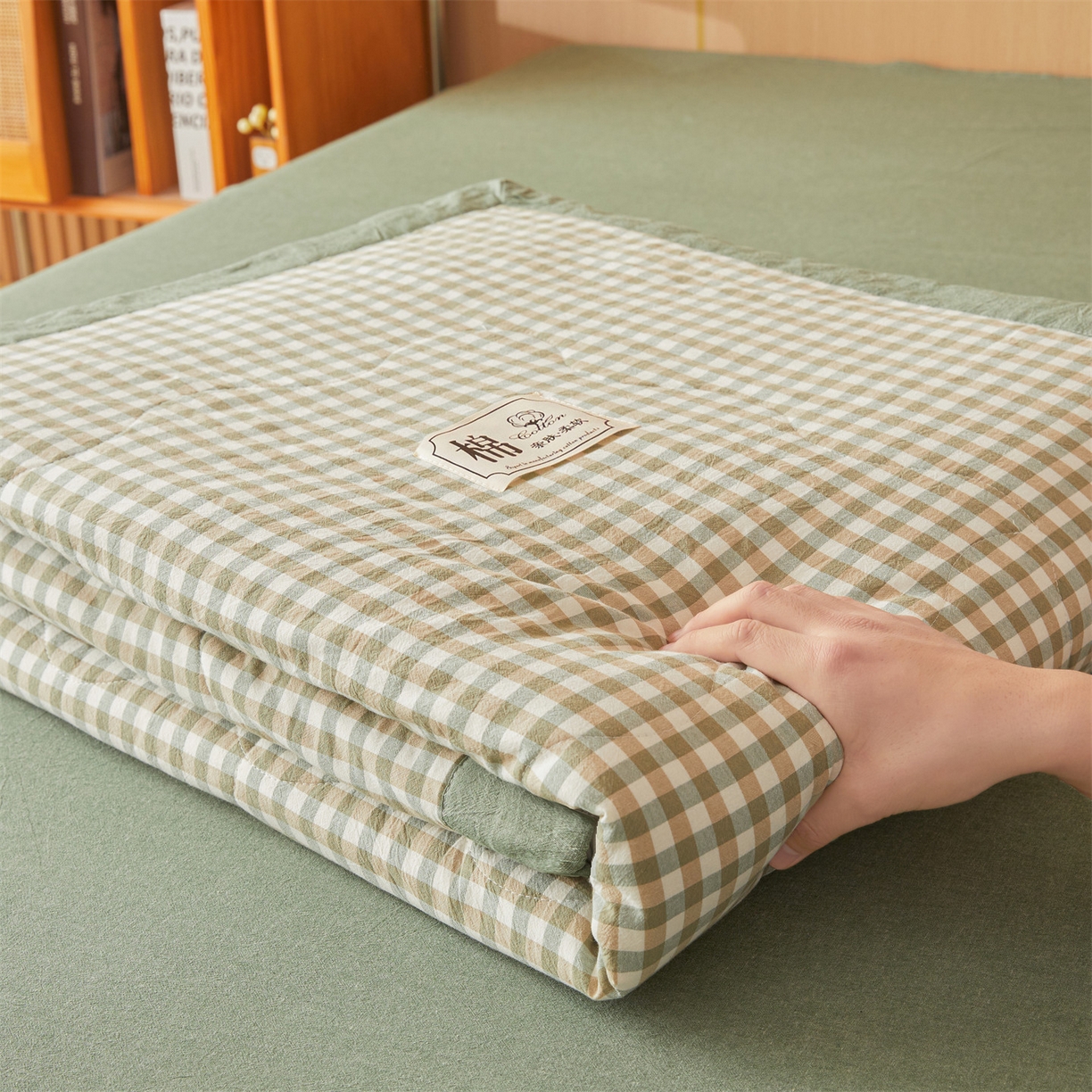 91家纺网 家纺一手货源 找家纺 招财星 2026新款国标无印风纯色100%新疆棉夏被夏凉被空调被棉花夏被棉花被子被芯爆款（含质检报告买家秀包检测） 绿小格