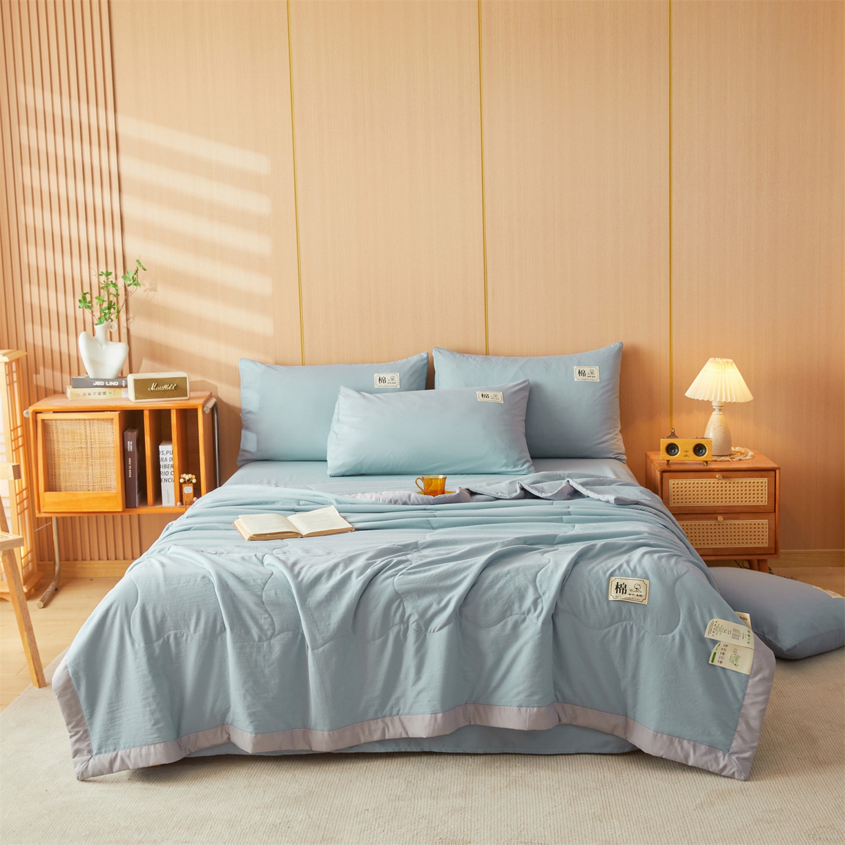 招财星 2026新款国标无印风纯色100%新疆棉夏被夏凉被空调被棉花夏被棉花被子被芯爆款（含质检报告买家秀包检测） 清新蓝