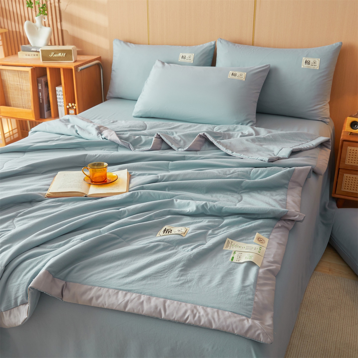 91家纺网 家纺一手货源 找家纺 招财星 2026新款国标无印风纯色100%新疆棉夏被夏凉被空调被棉花夏被棉花被子被芯爆款（含质检报告买家秀包检测） 清新蓝