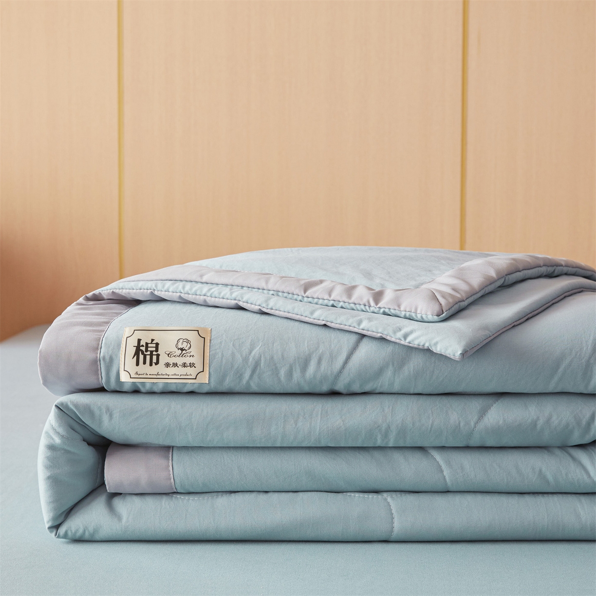 91家纺网 家纺一手货源 找家纺 招财星 2026新款国标无印风纯色100%新疆棉夏被夏凉被空调被棉花夏被棉花被子被芯爆款（含质检报告买家秀包检测） 清新蓝