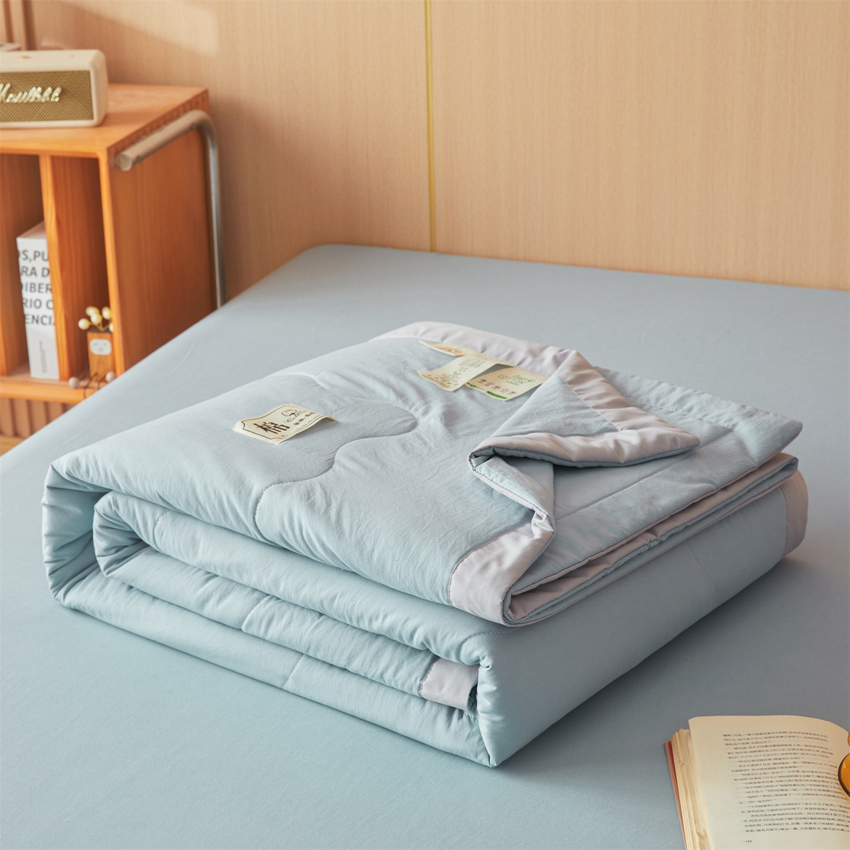 91家纺网 家纺一手货源 找家纺 招财星 2026新款国标无印风纯色100%新疆棉夏被夏凉被空调被棉花夏被棉花被子被芯爆款（含质检报告买家秀包检测） 清新蓝