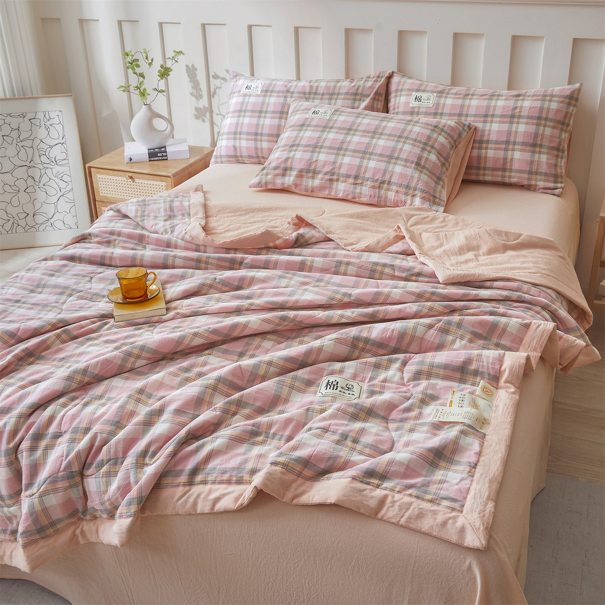 91家纺网 家纺一手货源 找家纺 招财星 2026新款国标无印风纯色100%新疆棉夏被夏凉被空调被棉花夏被棉花被子被芯爆款（含质检报告买家秀包检测） 雾粉格