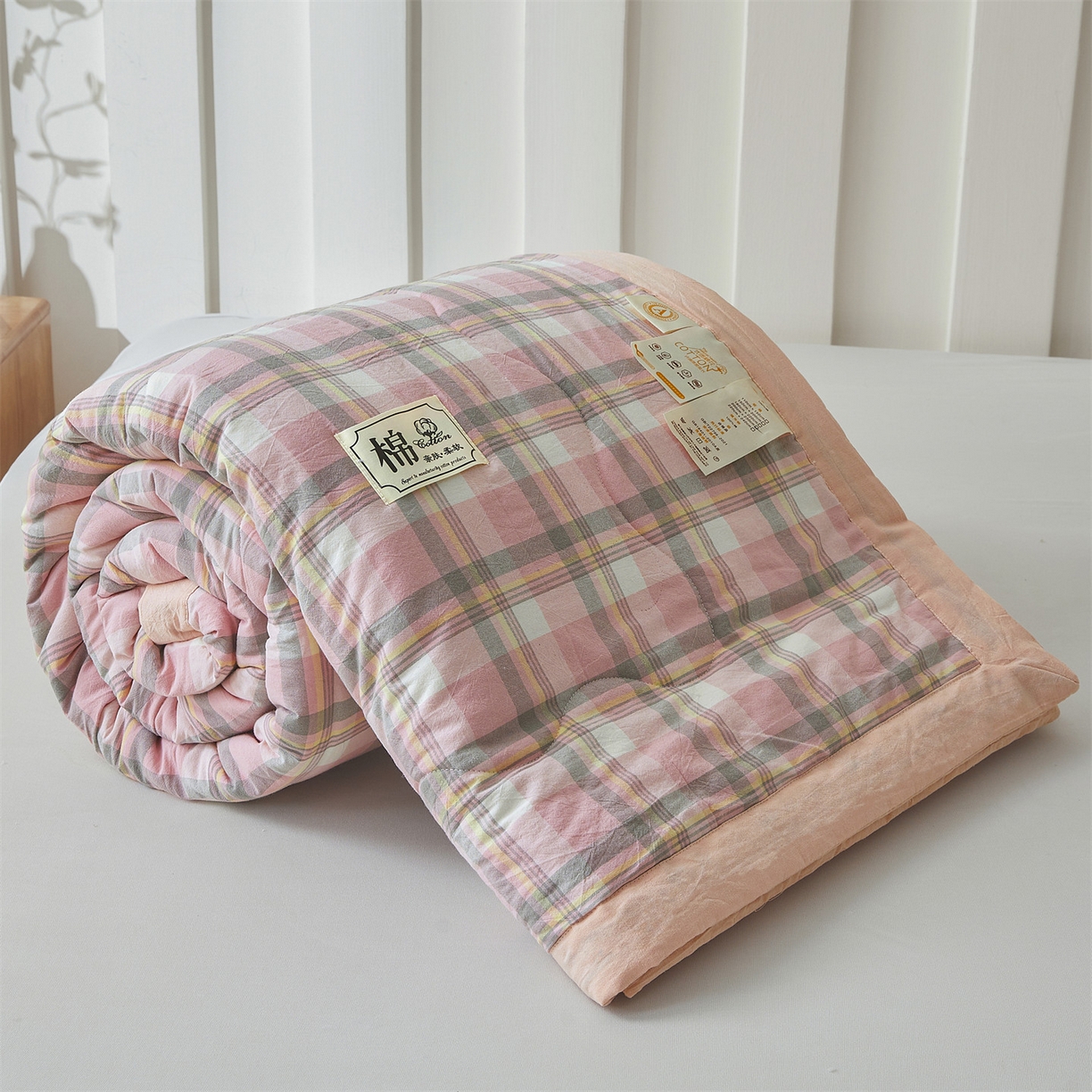 91家纺网 家纺一手货源 找家纺 招财星 2026新款国标无印风纯色100%新疆棉夏被夏凉被空调被棉花夏被棉花被子被芯爆款（含质检报告买家秀包检测） 雾粉格