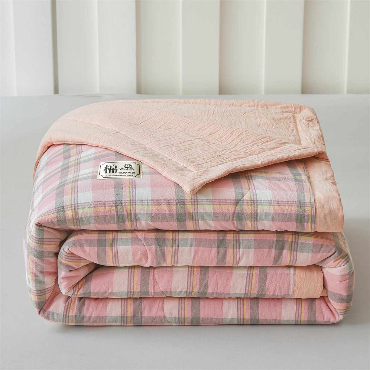 91家纺网 家纺一手货源 找家纺 招财星 2026新款国标无印风纯色100%新疆棉夏被夏凉被空调被棉花夏被棉花被子被芯爆款（含质检报告买家秀包检测） 雾粉格