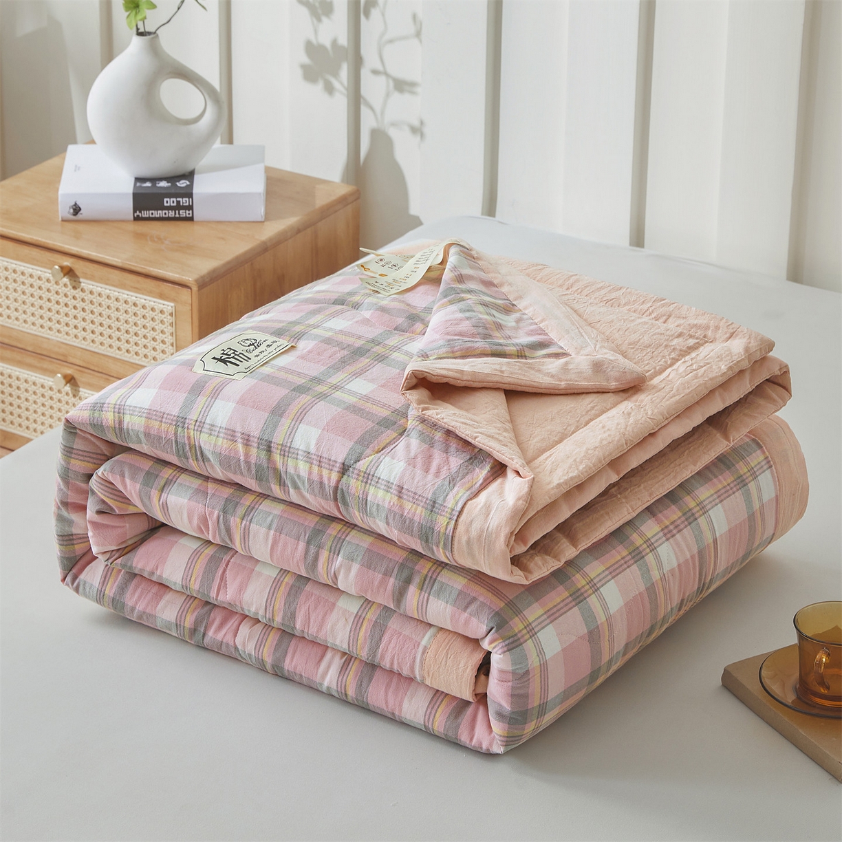 91家纺网 家纺一手货源 找家纺 招财星 2026新款国标无印风纯色100%新疆棉夏被夏凉被空调被棉花夏被棉花被子被芯爆款（含质检报告买家秀包检测） 雾粉格