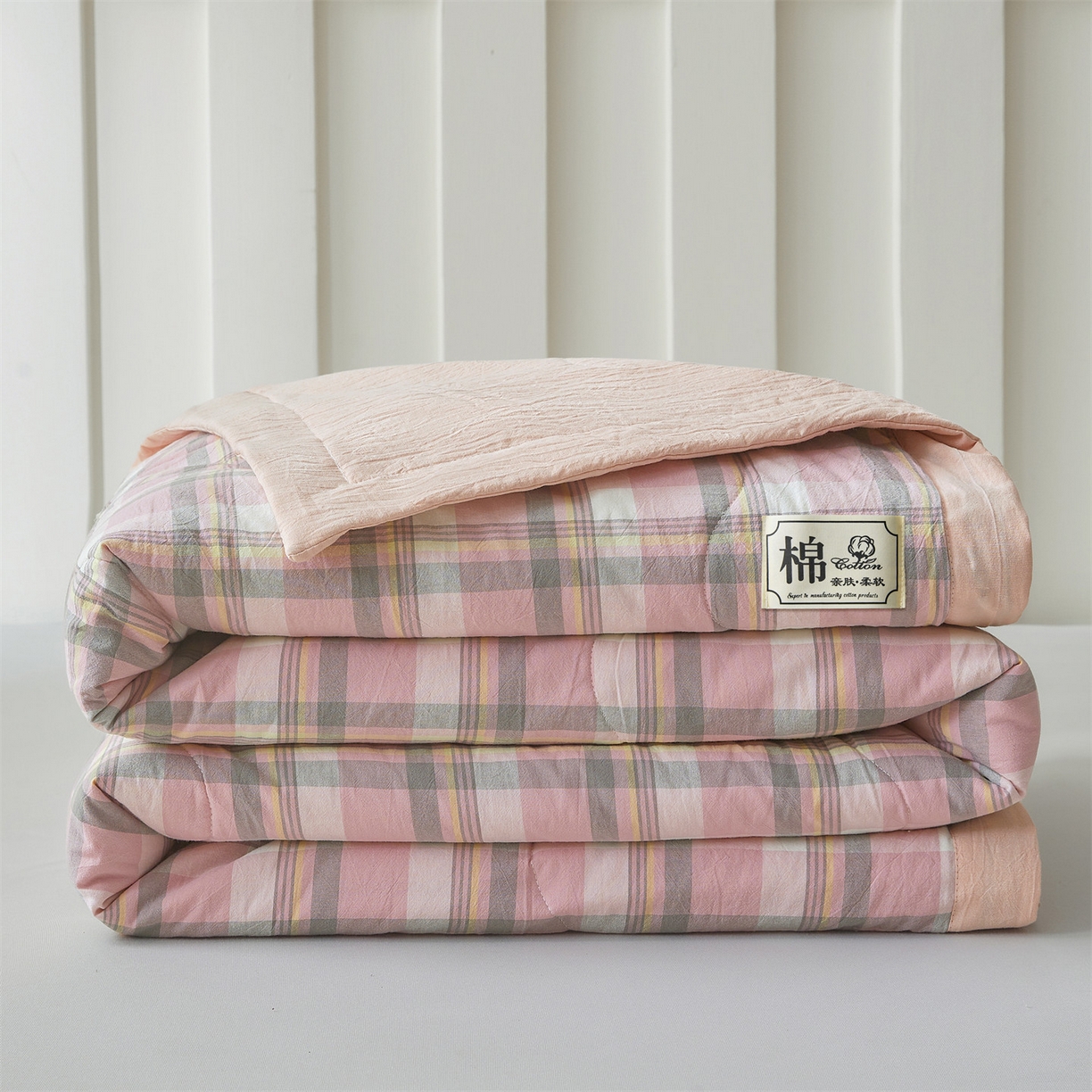 91家纺网 家纺一手货源 找家纺 招财星 2026新款国标无印风纯色100%新疆棉夏被夏凉被空调被棉花夏被棉花被子被芯爆款（含质检报告买家秀包检测） 雾粉格