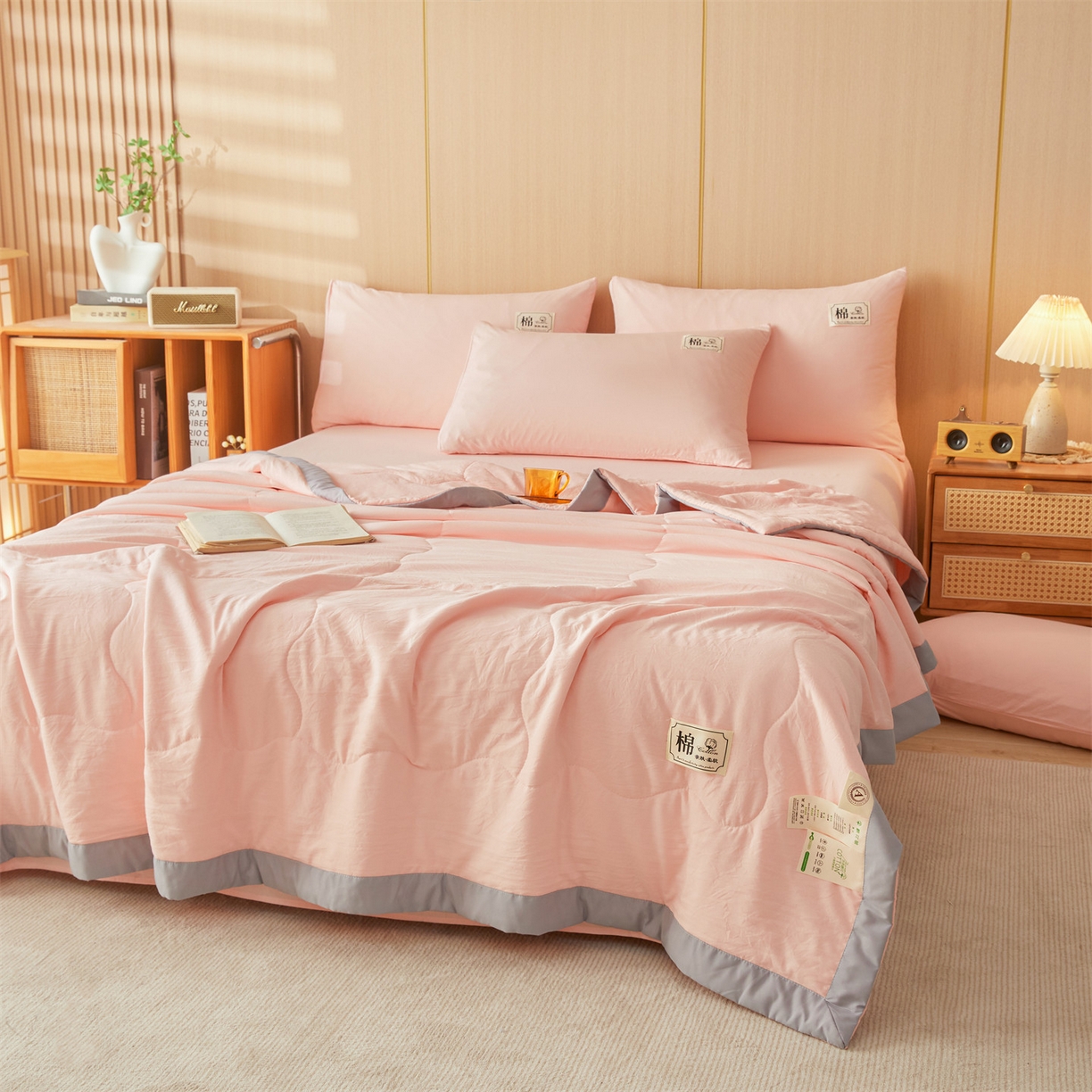 91家纺网 家纺一手货源 找家纺 招财星 2026新款国标无印风纯色100%新疆棉夏被夏凉被空调被棉花夏被棉花被子被芯爆款（含质检报告买家秀包检测） 香妃粉