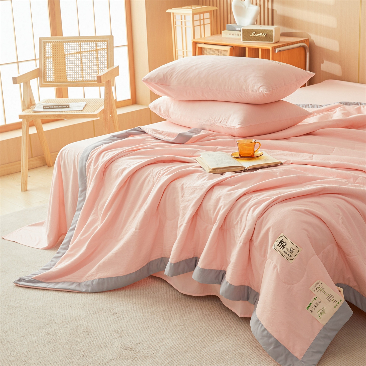 91家纺网 家纺一手货源 找家纺 招财星 2026新款国标无印风纯色100%新疆棉夏被夏凉被空调被棉花夏被棉花被子被芯爆款（含质检报告买家秀包检测） 香妃粉