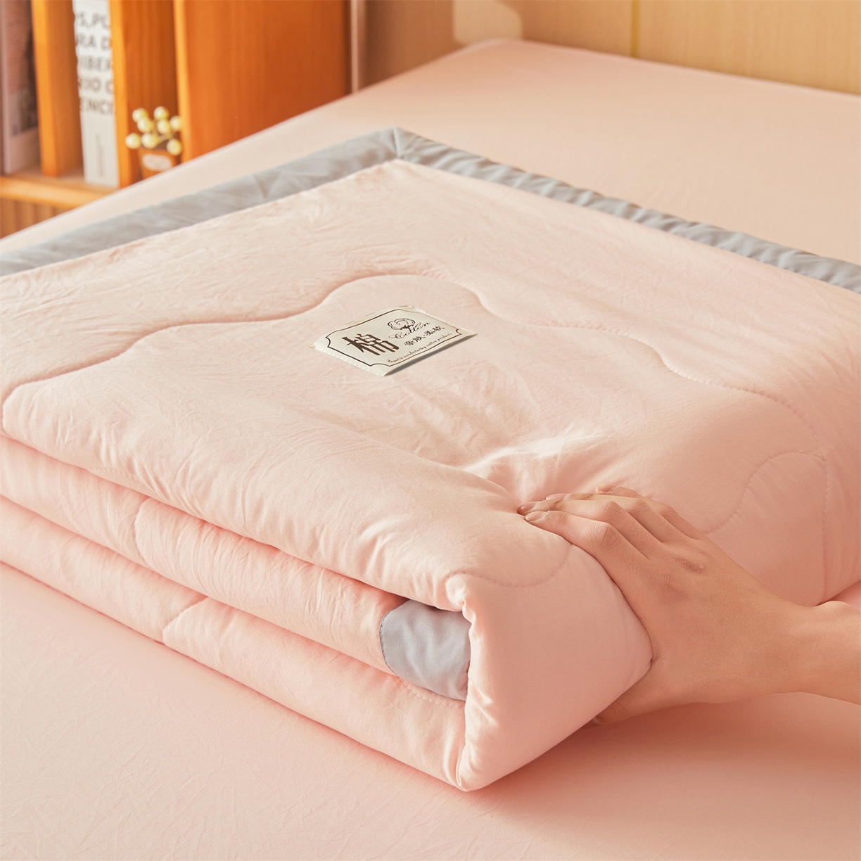 91家纺网 家纺一手货源 找家纺 招财星 2026新款国标无印风纯色100%新疆棉夏被夏凉被空调被棉花夏被棉花被子被芯爆款（含质检报告买家秀包检测） 香妃粉