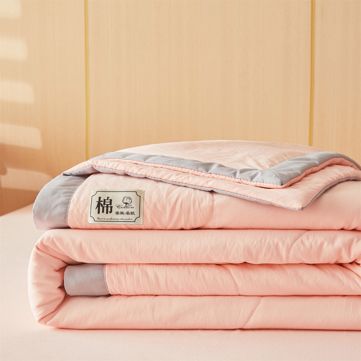 91家纺网 家纺一手货源 找家纺 招财星 2026新款国标无印风纯色100%新疆棉夏被夏凉被空调被棉花夏被棉花被子被芯爆款（含质检报告买家秀包检测） 香妃粉