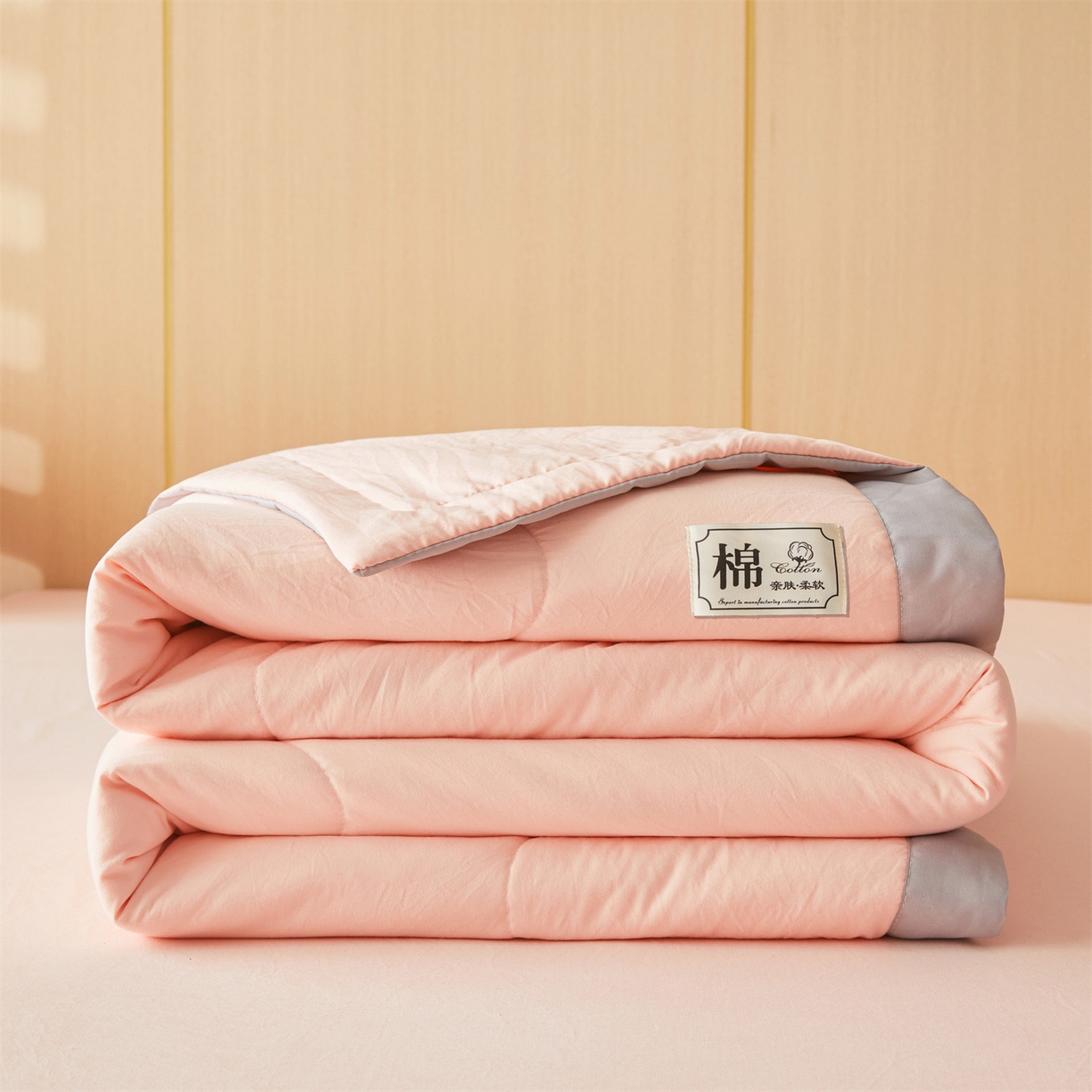 91家纺网 家纺一手货源 找家纺 招财星 2026新款国标无印风纯色100%新疆棉夏被夏凉被空调被棉花夏被棉花被子被芯爆款（含质检报告买家秀包检测） 香妃粉