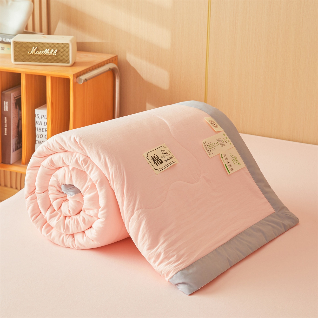 91家纺网 家纺一手货源 找家纺 招财星 2026新款国标无印风纯色100%新疆棉夏被夏凉被空调被棉花夏被棉花被子被芯爆款（含质检报告买家秀包检测） 香妃粉
