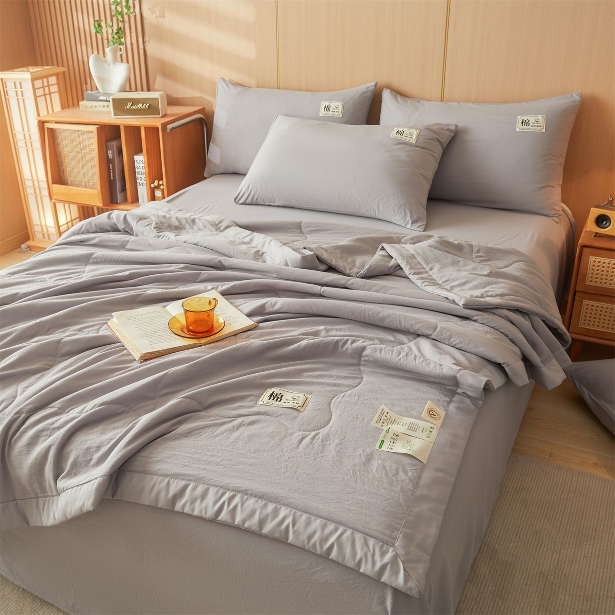 91家纺网 家纺一手货源 找家纺 招财星 2026新款国标无印风纯色100%新疆棉夏被夏凉被空调被棉花夏被棉花被子被芯爆款（含质检报告买家秀包检测） 星辰灰