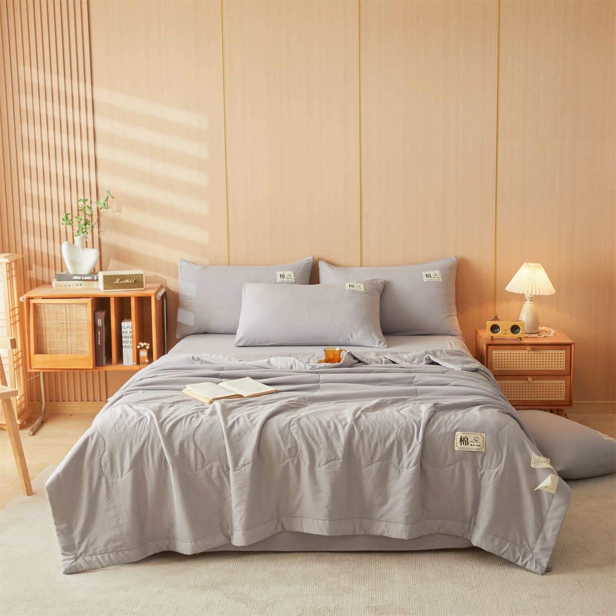 招财星 2026新款国标无印风纯色100%新疆棉夏被夏凉被空调被棉花夏被棉花被子被芯爆款（含质检报告买家秀包检测） 星辰灰