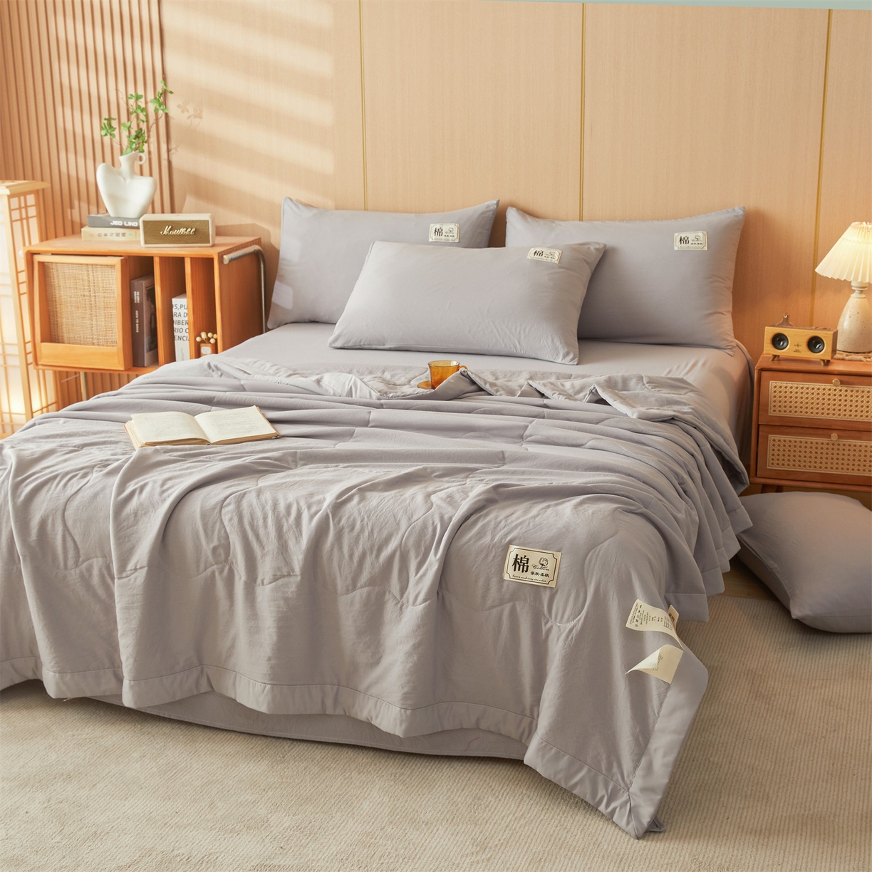 91家纺网 家纺一手货源 找家纺 招财星 2026新款国标无印风纯色100%新疆棉夏被夏凉被空调被棉花夏被棉花被子被芯爆款（含质检报告买家秀包检测） 星辰灰