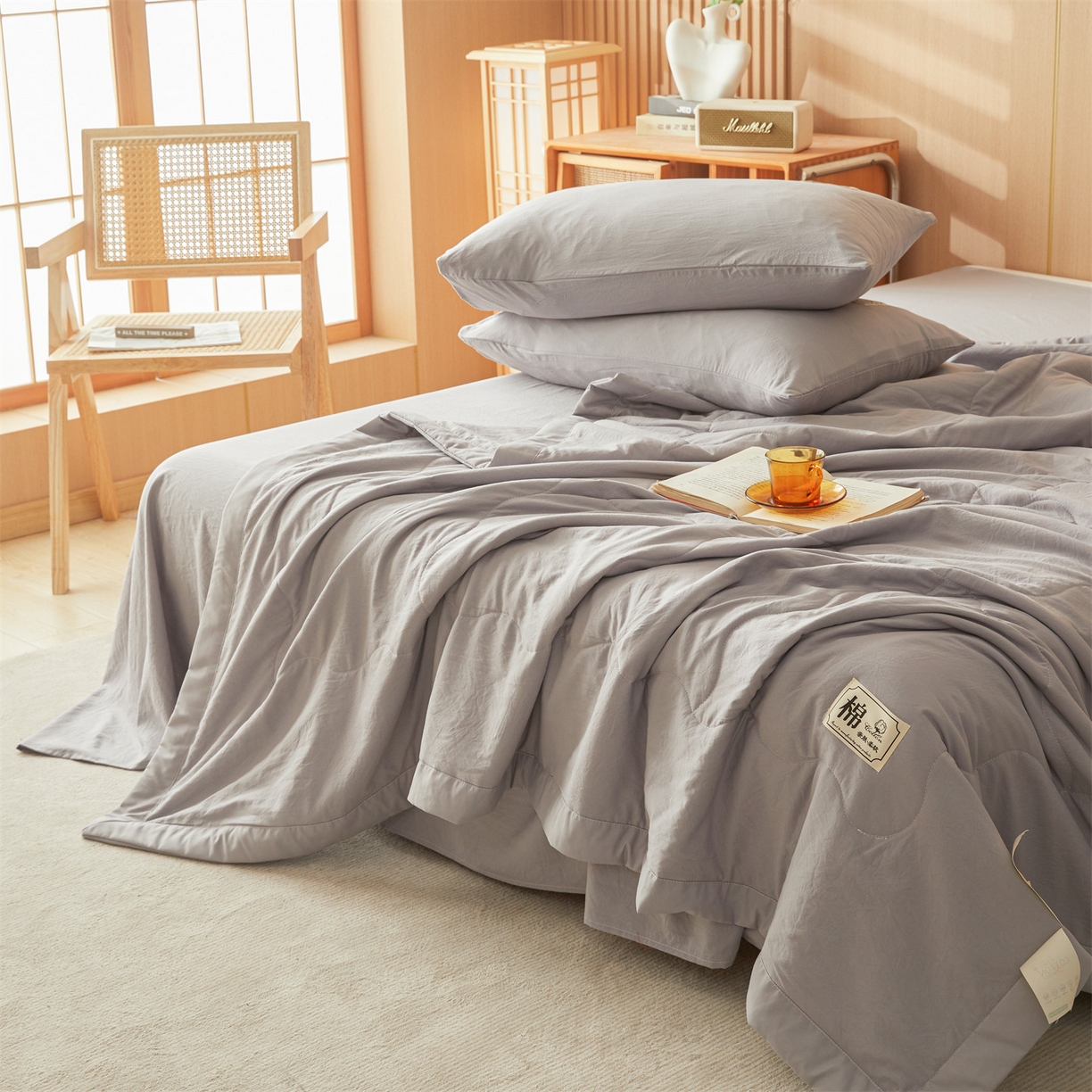 91家纺网 家纺一手货源 找家纺 招财星 2026新款国标无印风纯色100%新疆棉夏被夏凉被空调被棉花夏被棉花被子被芯爆款（含质检报告买家秀包检测） 星辰灰