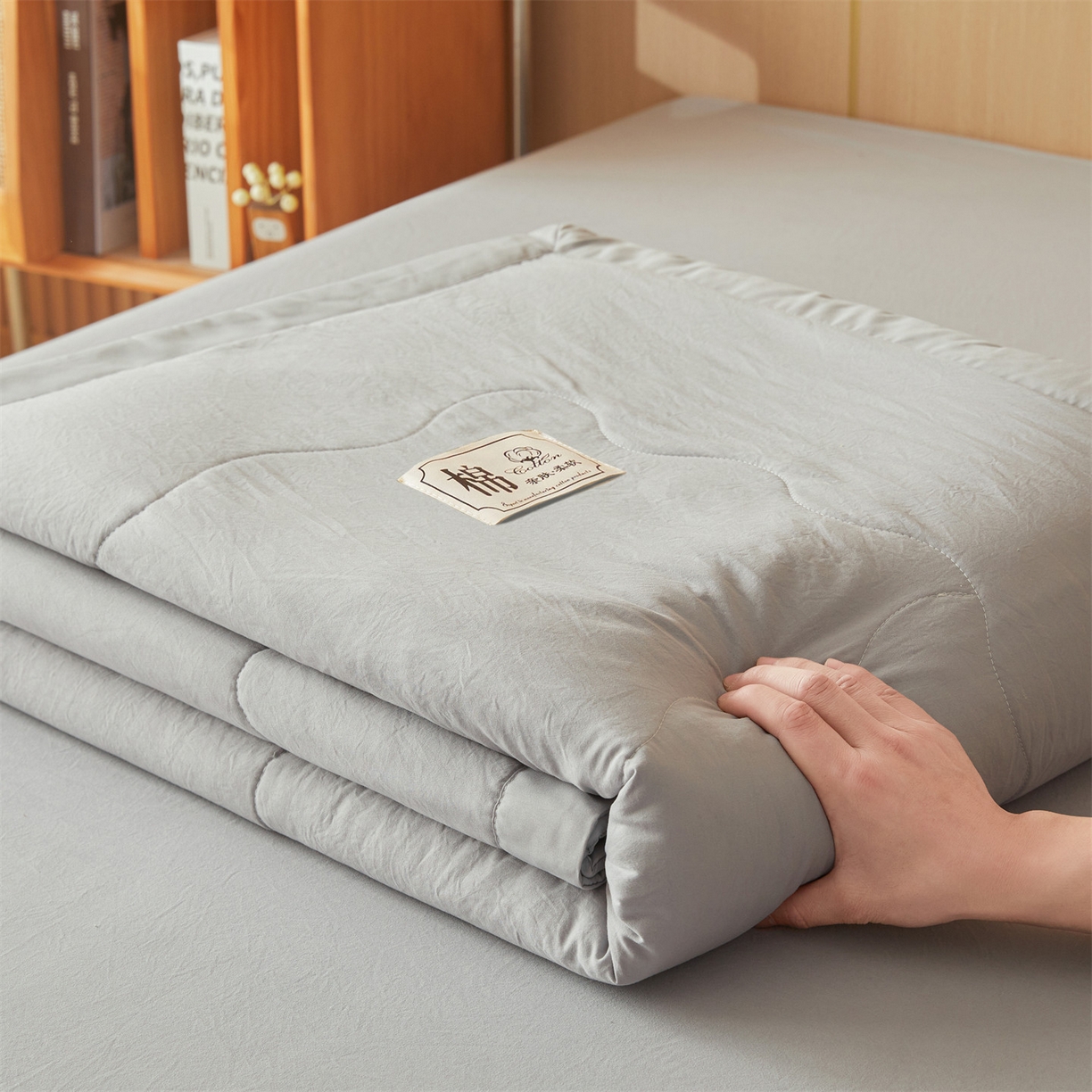 91家纺网 家纺一手货源 找家纺 招财星 2026新款国标无印风纯色100%新疆棉夏被夏凉被空调被棉花夏被棉花被子被芯爆款（含质检报告买家秀包检测） 星辰灰